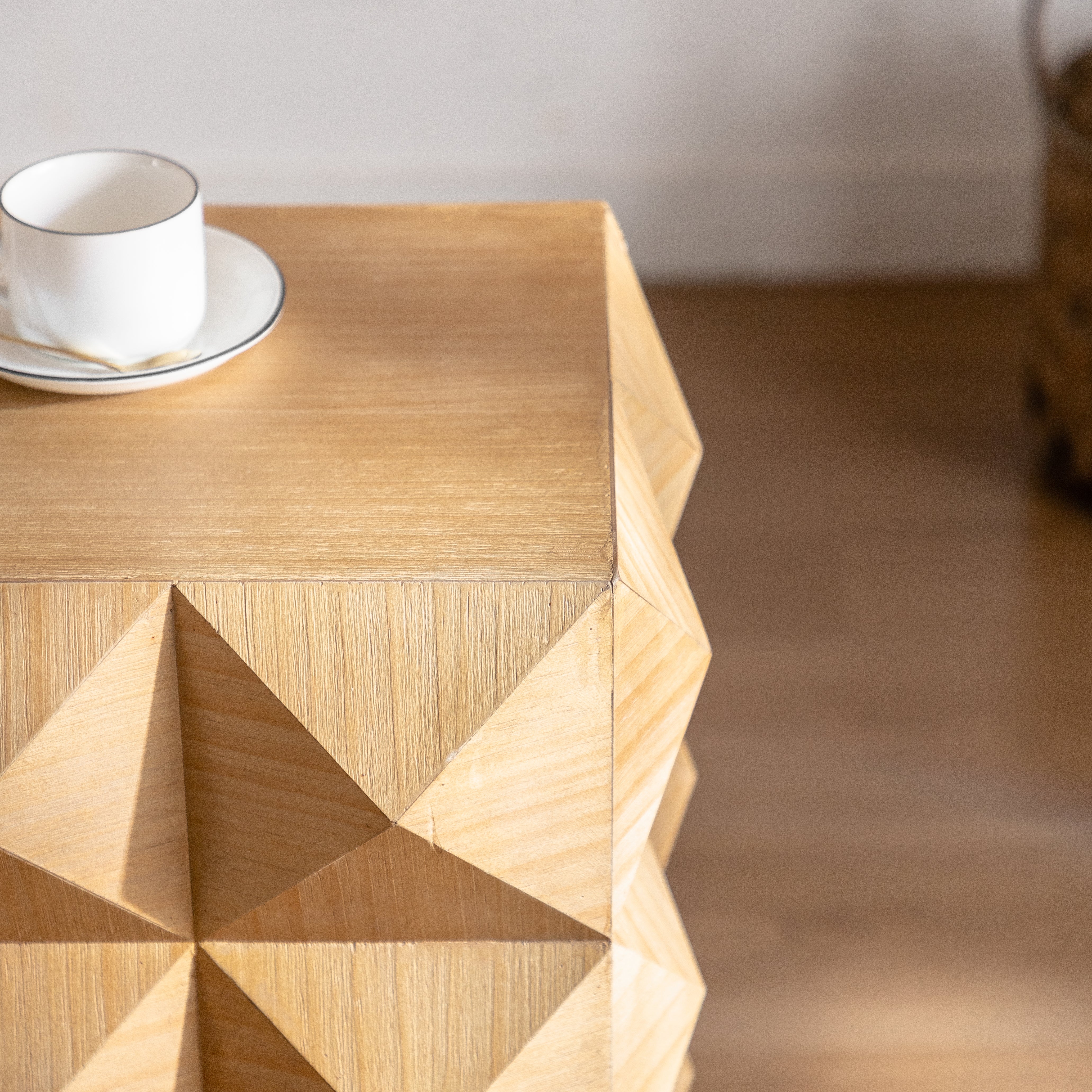 Crema Modern Geometric Wood Side Table Natural End Table