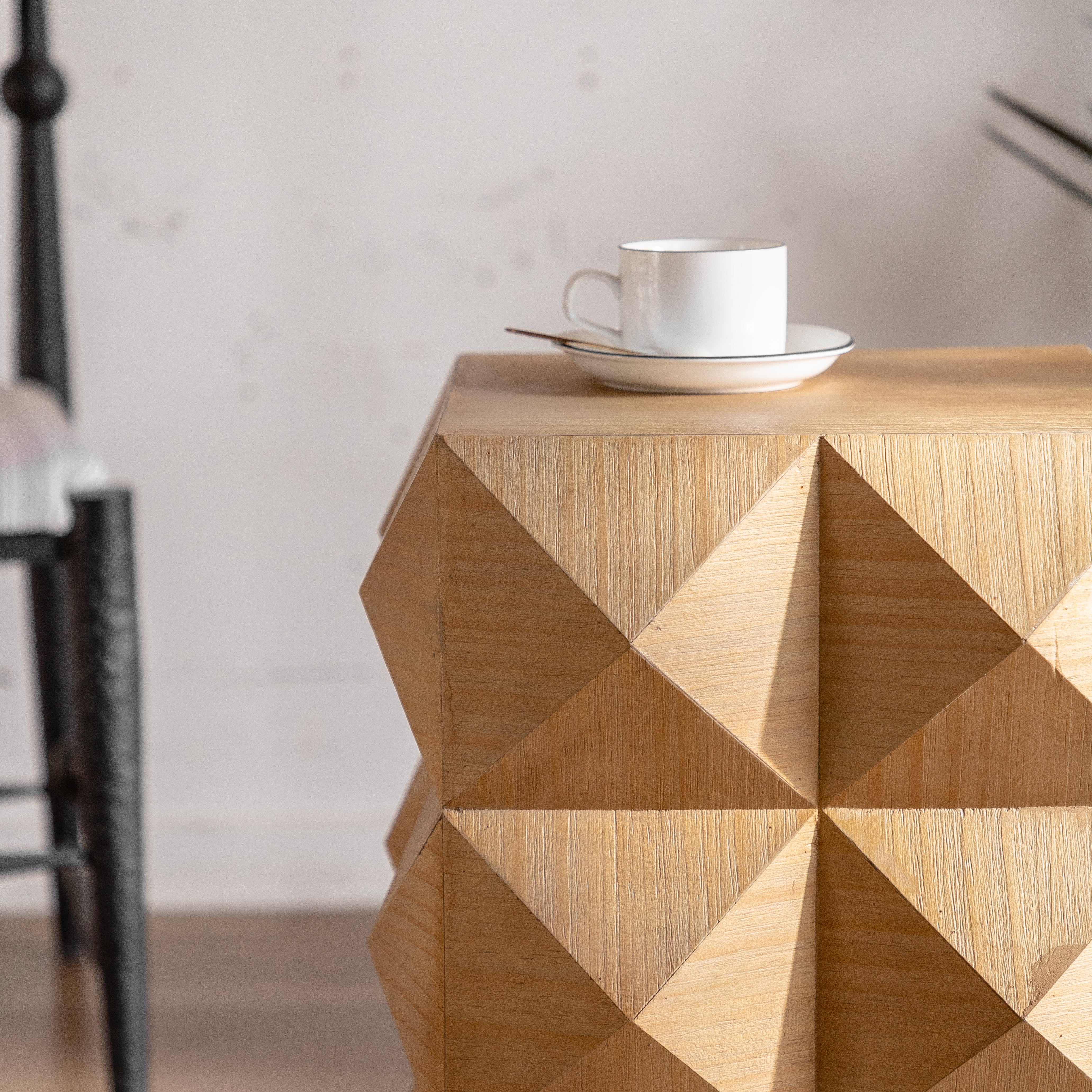 Crema Modern Geometric Wood Side Table Natural End Table