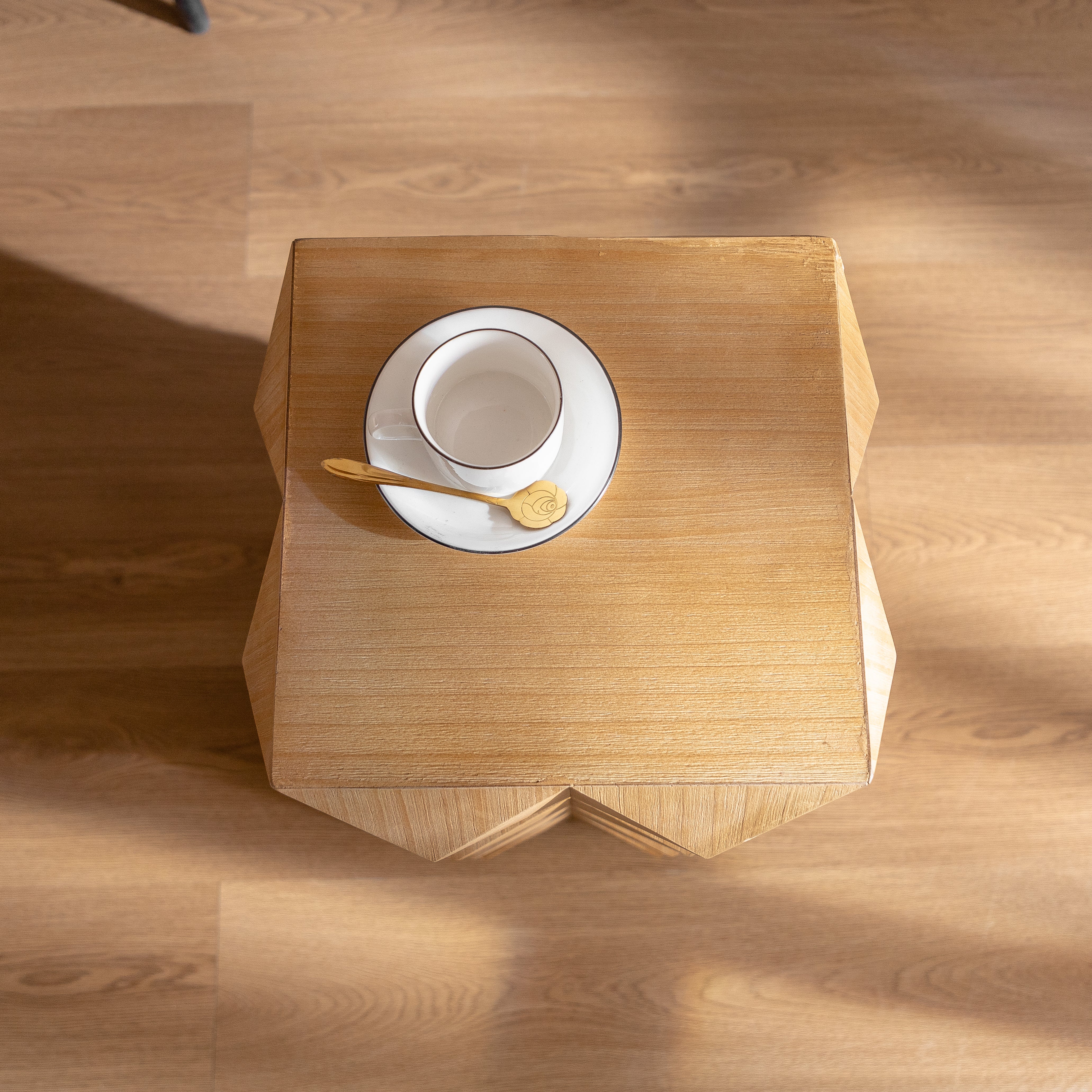 Crema Modern Geometric Wood Side Table Natural End Table