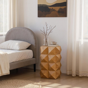 Crema Modern Geometric Wood Side Table Natural End Table