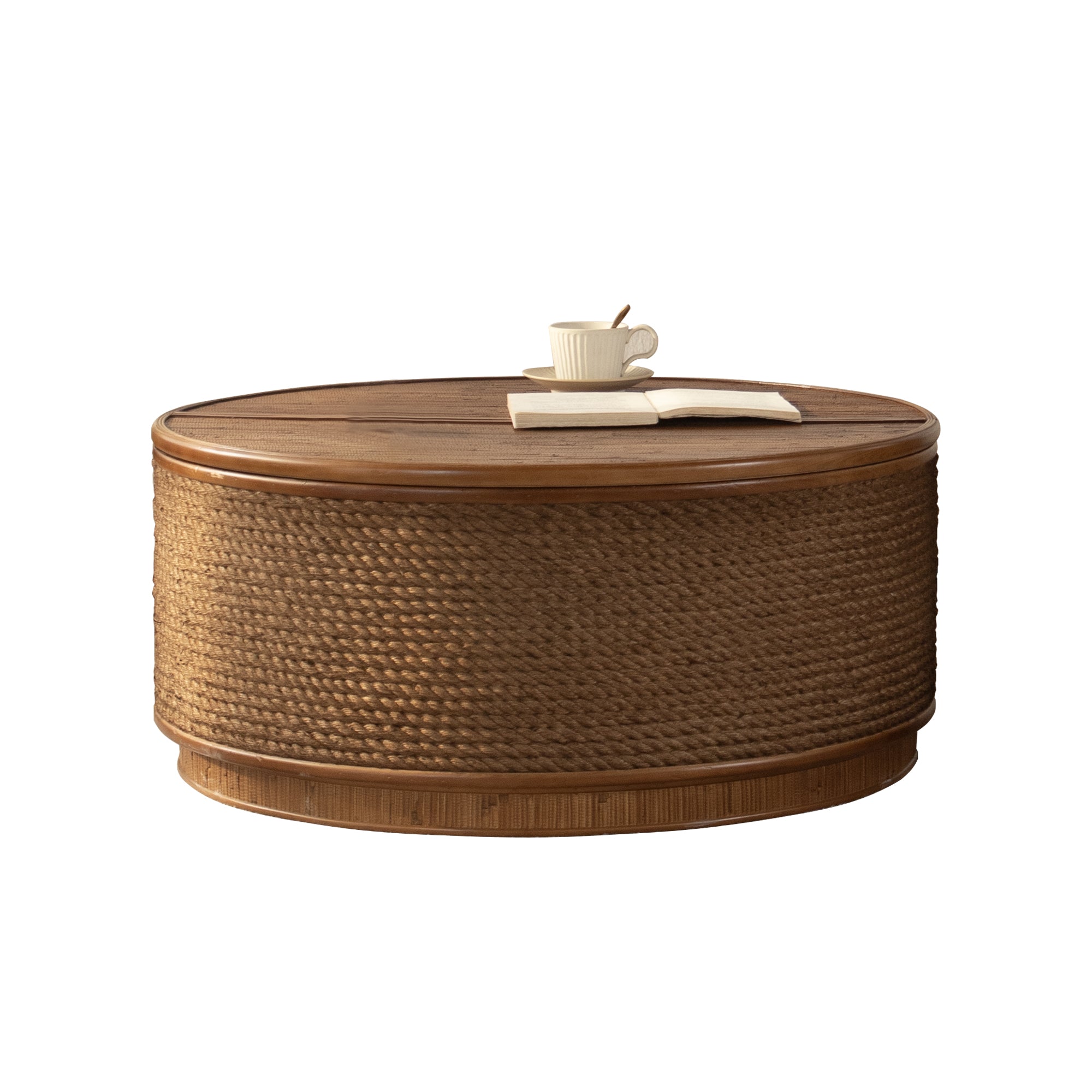 Cremona 31.5" Round Woven Coffee Table with Hidden Storage