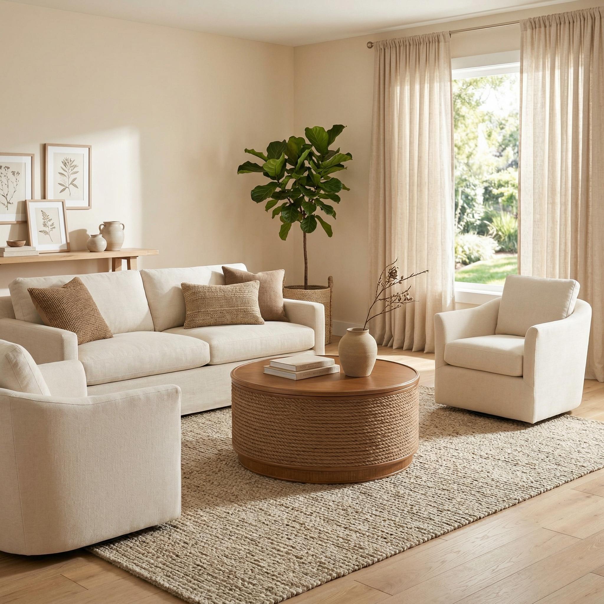 Cremona 31.5" Round Woven Coffee Table with Hidden Storage