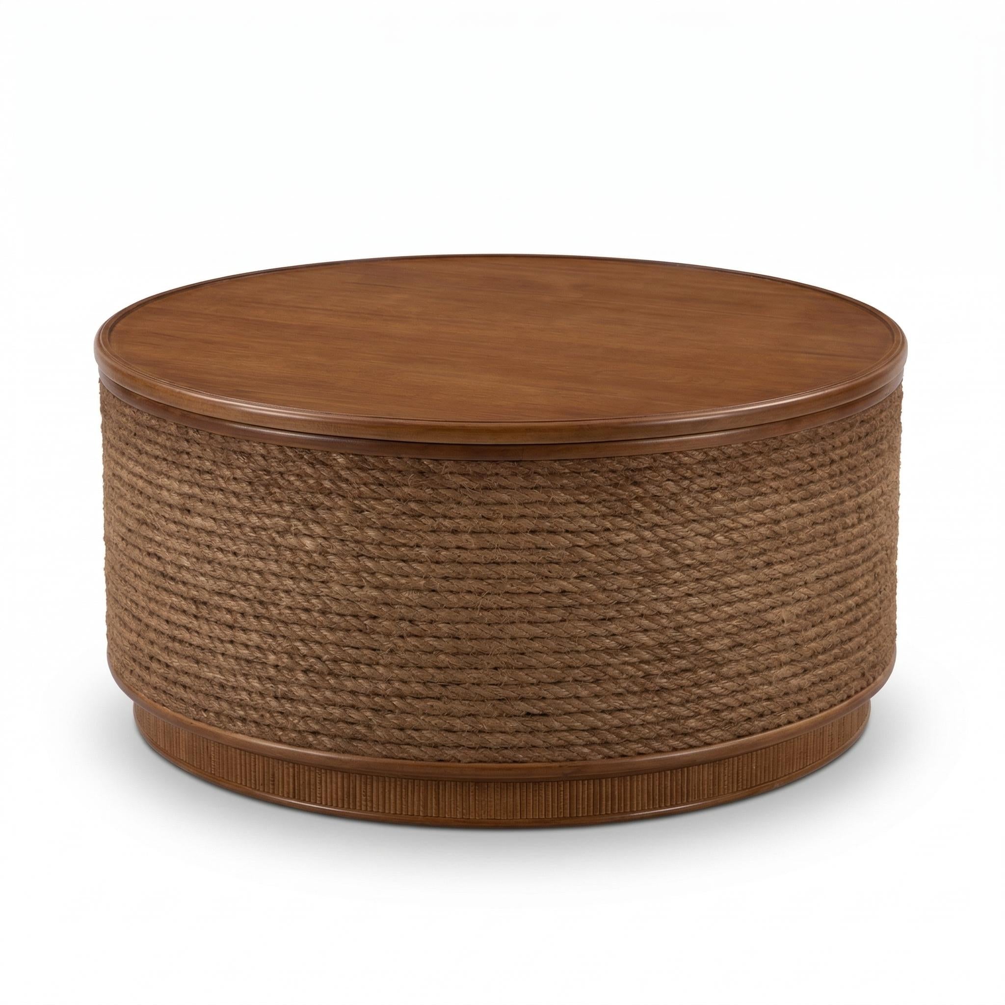 Cremona 31.5" Round Woven Coffee Table with Hidden Storage