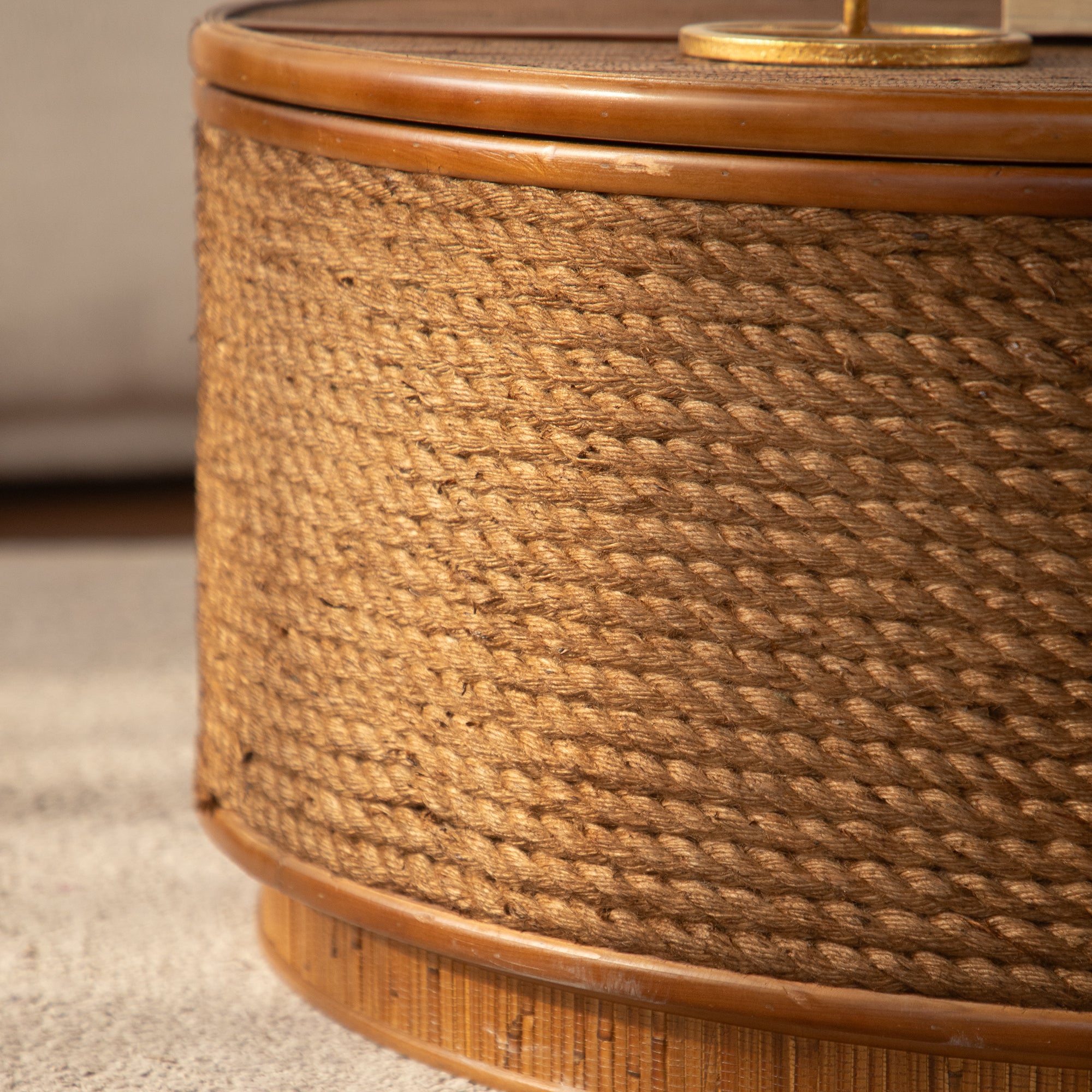 Cremona 31.5" Round Woven Coffee Table with Hidden Storage