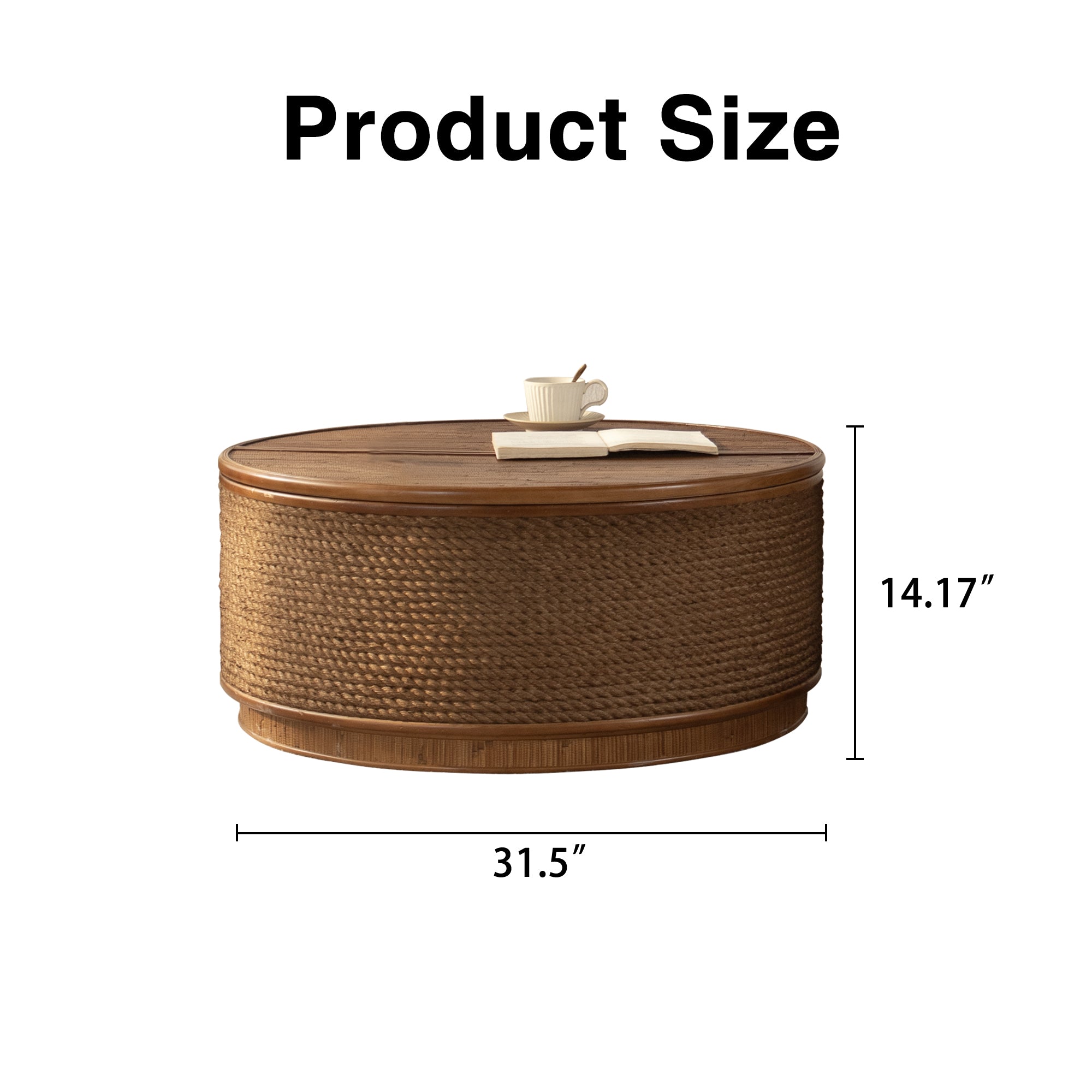 Cremona 31.5" Round Woven Coffee Table with Hidden Storage