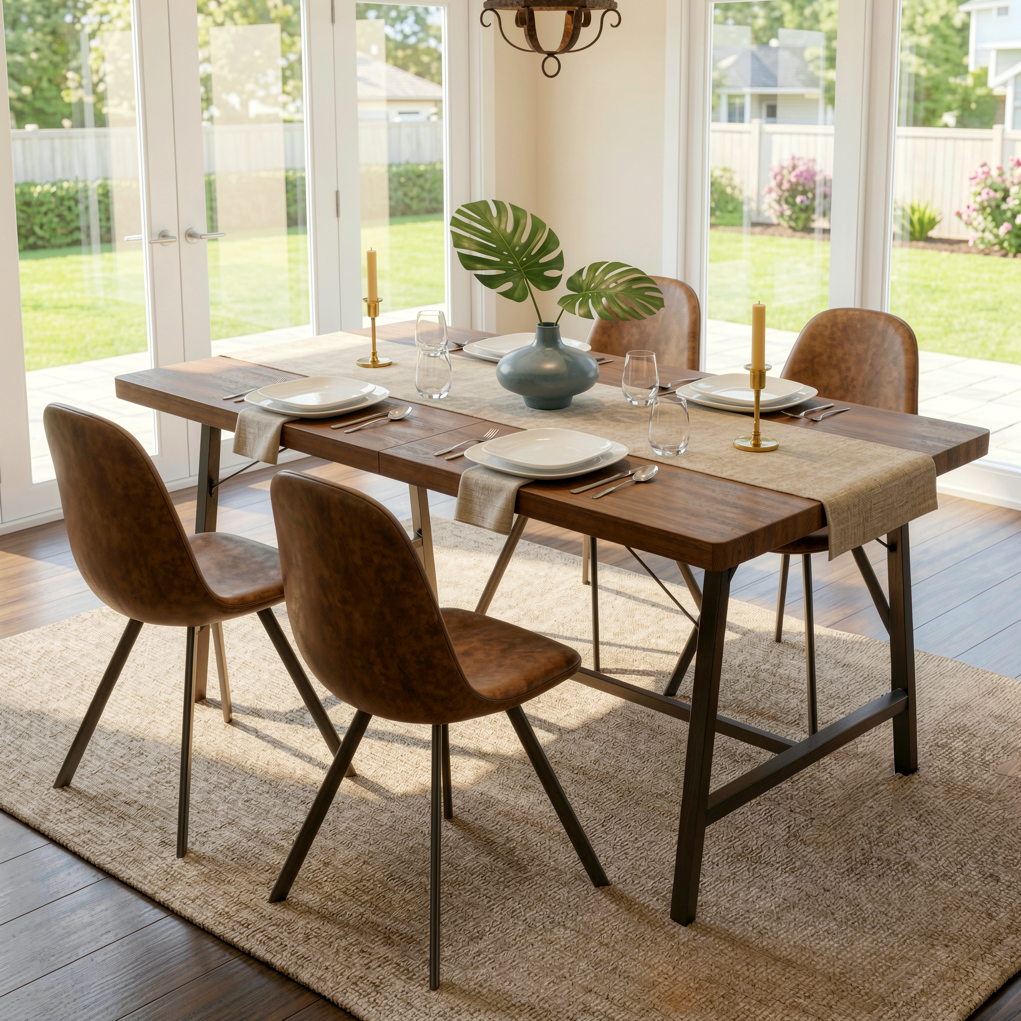 FORS Industrial MDF Dining Table 63" x 35" Modern Crimson