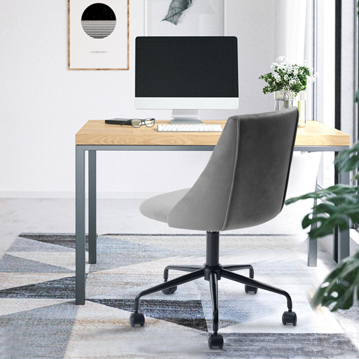 Homy Casa CIAN GREY Velvet Office Chair with Adjustable Gas Lift and Steel Frame