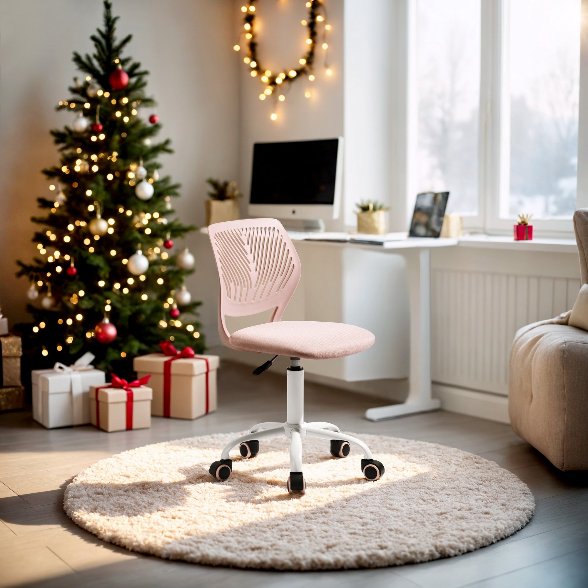 Homy Casa Carnation Morandi Pink Fabric Desk Chair