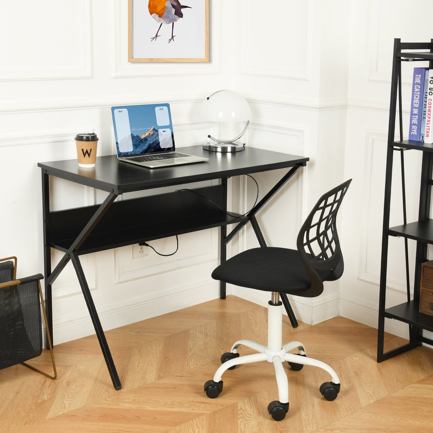 Homy Casa Dakota 40" Study Writing Table with Storage Shelf,Black