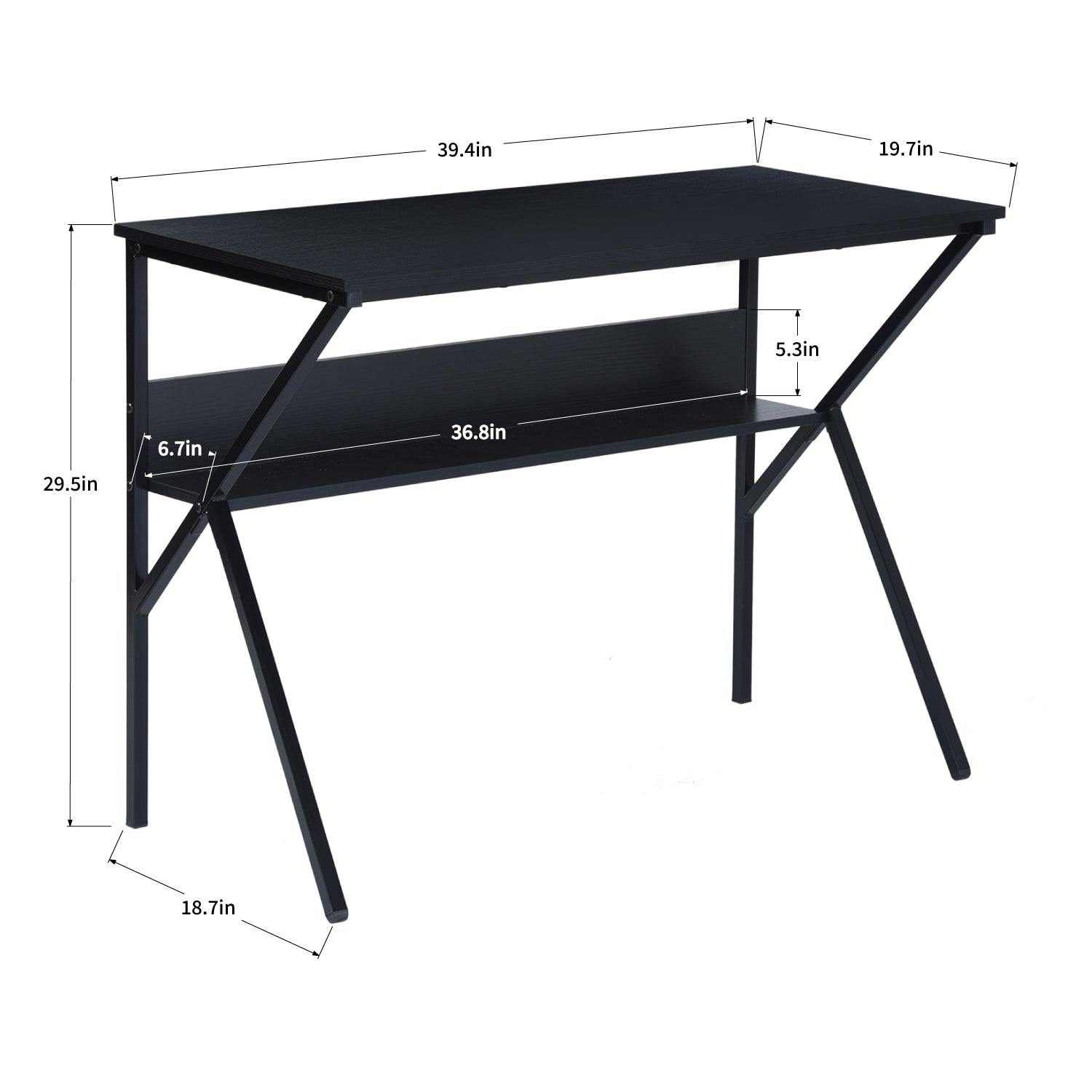 Homy Casa Dakota 40" Study Writing Table with Storage Shelf,Black