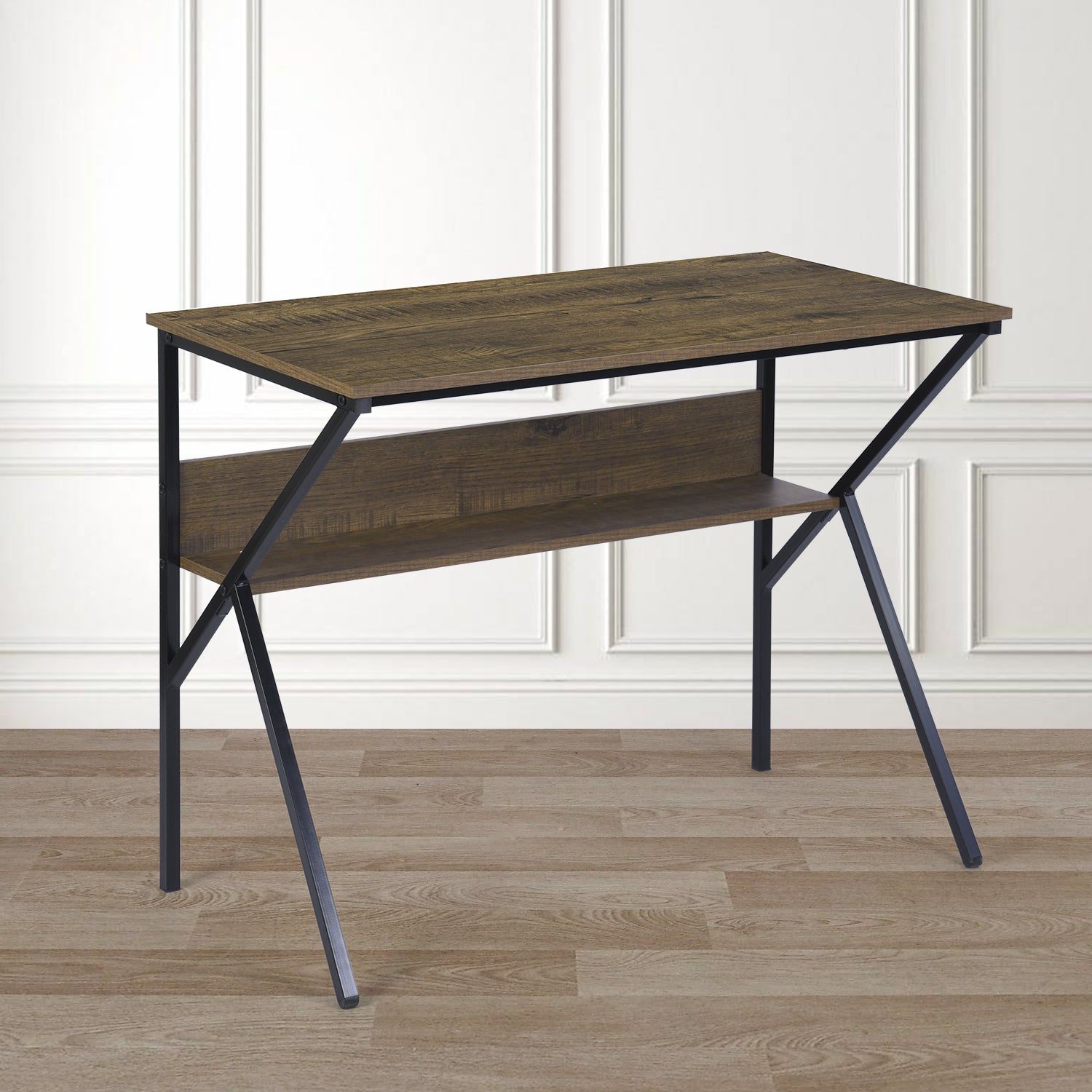 Homy Casa Dakota 40" Study Writing Table with Storage Shelf,Brown