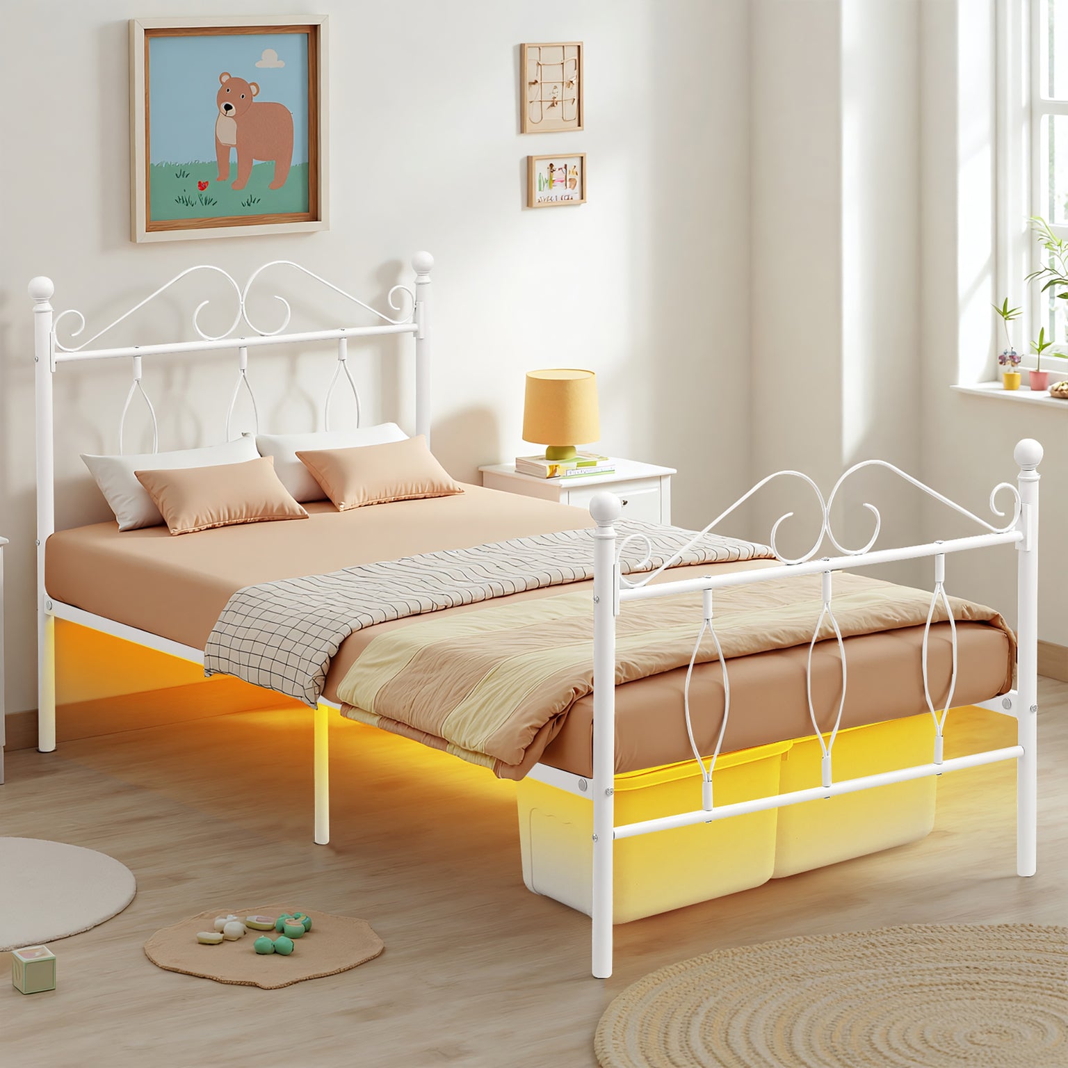 DANDY Twin White Metal Bed Frame with Headboard and Footboard