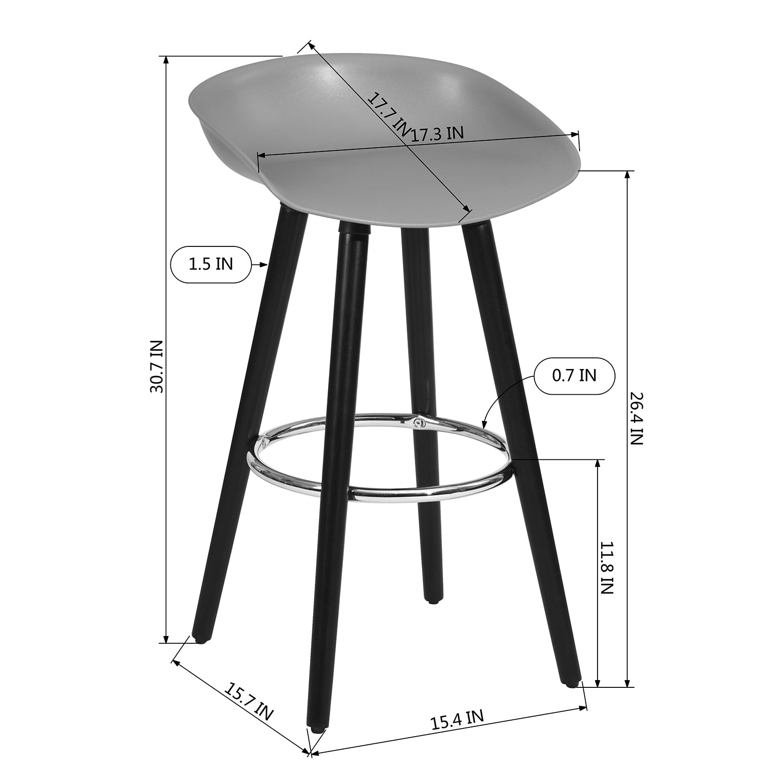 Homy Casa DEARBORN GREY BLACK LEG 2 PCS 26" Bar Stool Modern Seating Solution Open Box