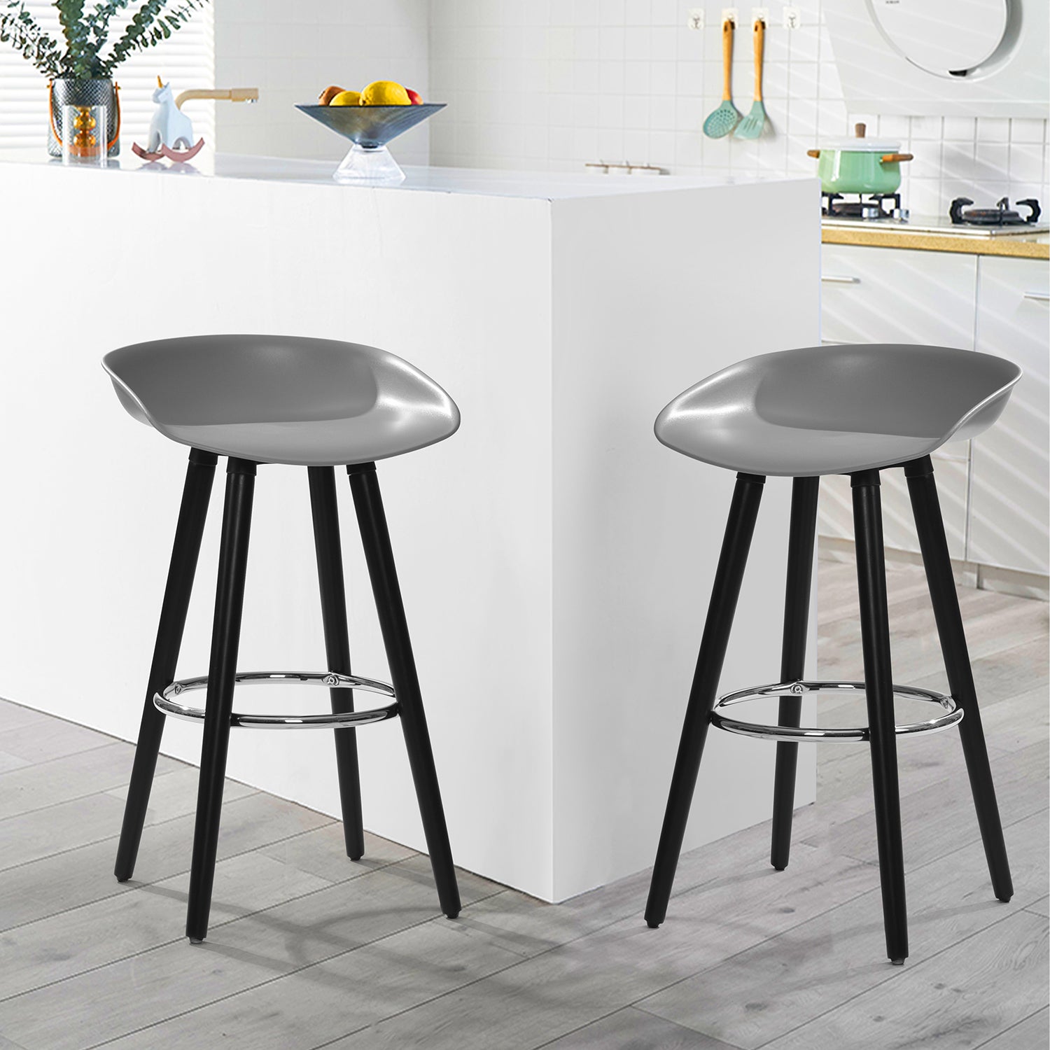 Homy Casa DEARBORN GREY BLACK LEG 2 PCS 26" Bar Stool Modern Seating Solution Open Box
