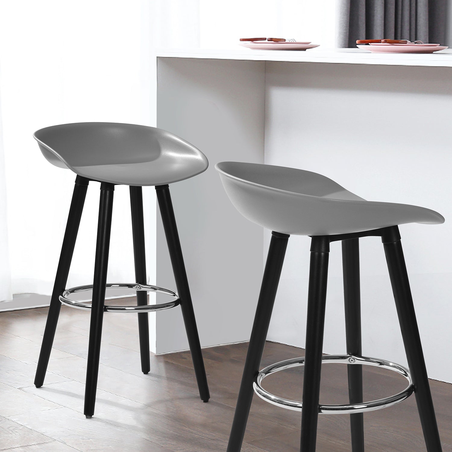 Homy Casa DEARBORN GREY BLACK LEG 2 PCS 26" Bar Stool Modern Seating Solution Open Box