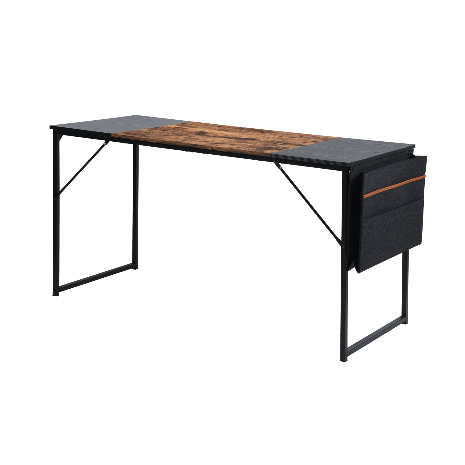 Homy Casa Dembe 55" Home Office Computer Desk with Fabric Storage Bag, Brown and Black