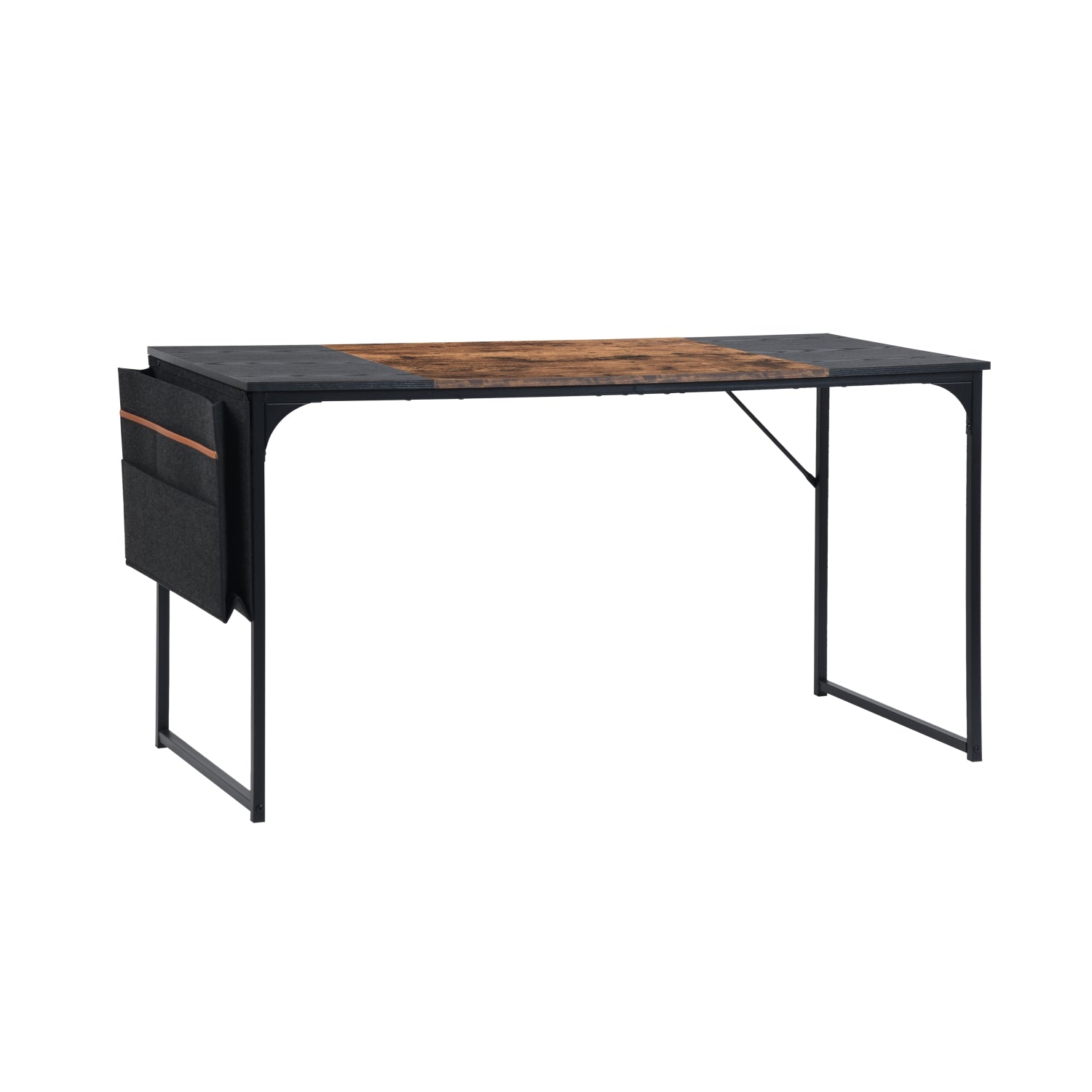 Homy Casa Dembe 55" Home Office Computer Desk with Fabric Storage Bag, Brown and Black
