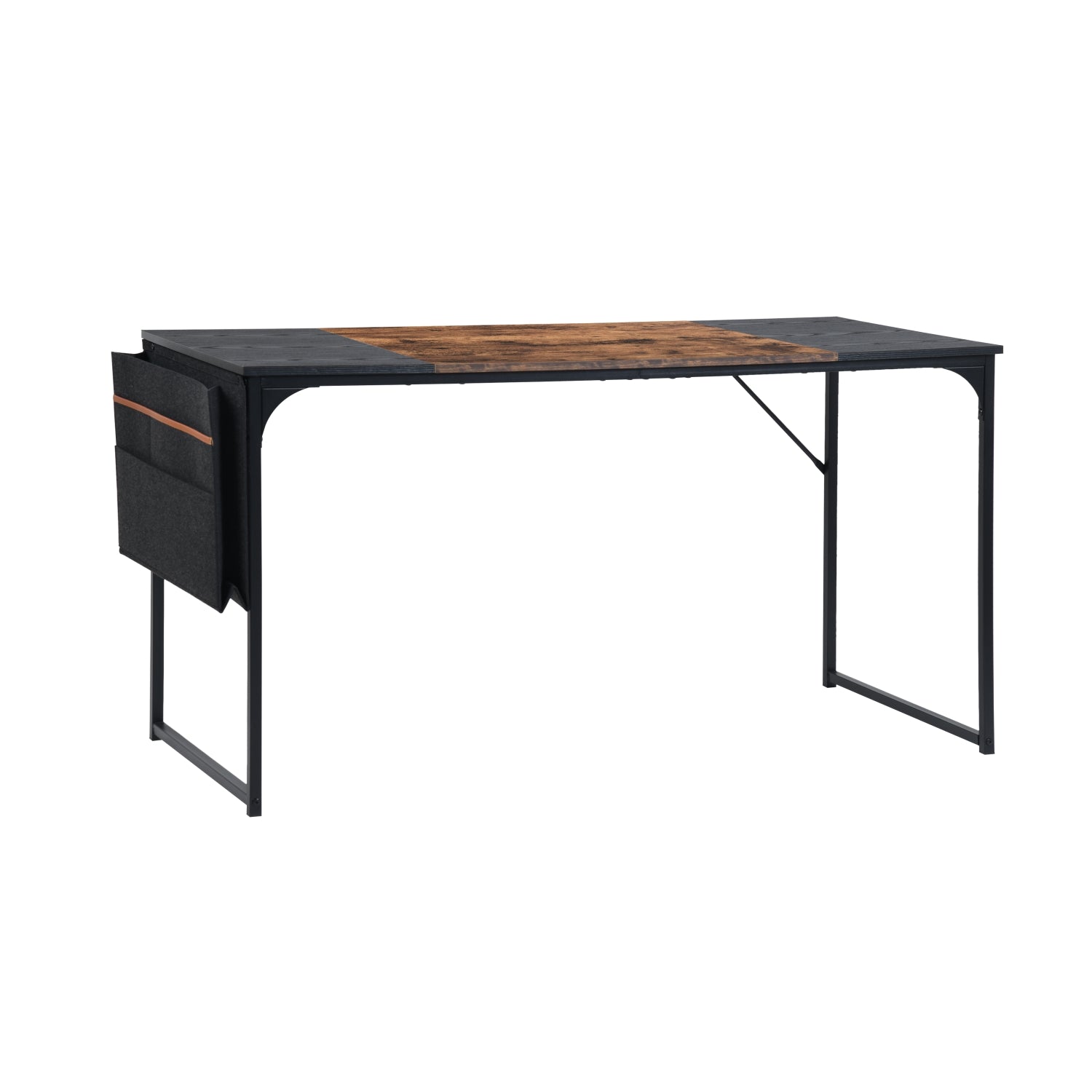 Homy Casa Dembe 55" Home Office Computer Desk with Fabric Storage Bag, Brown and Black