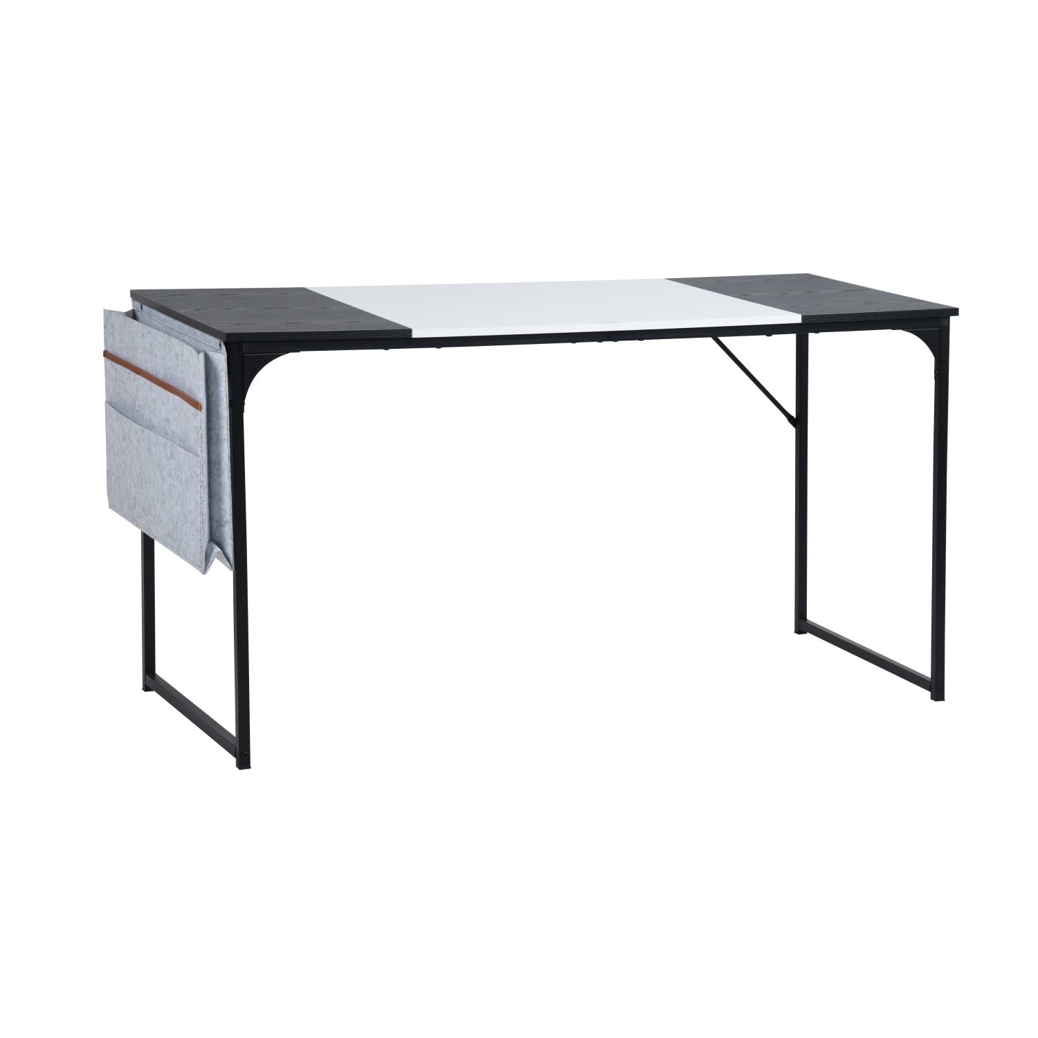 Homyc Casa Dembe 55" Home Office Computer Desk with Fabric Storage Bag, Black and White