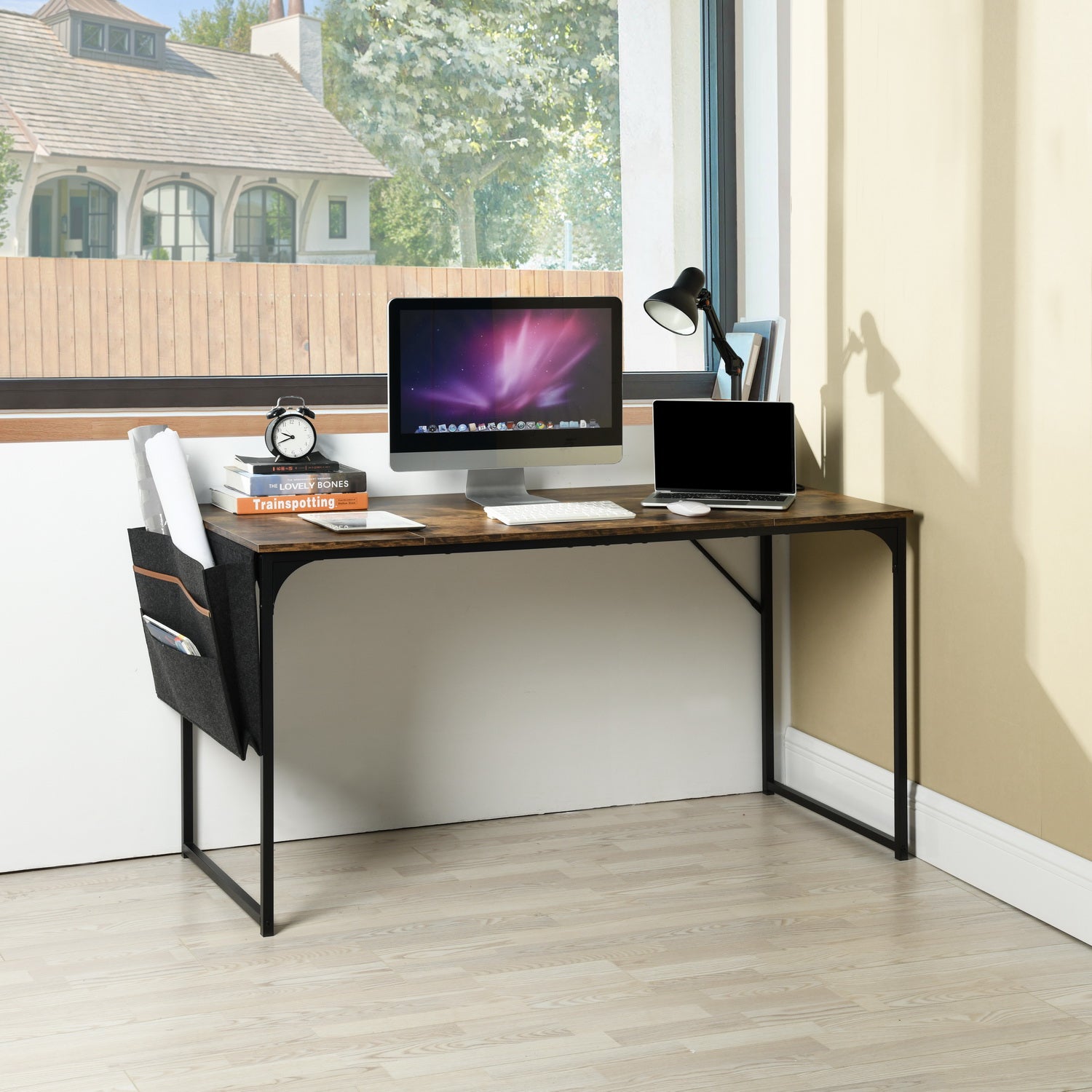 Homy Casa DEMBE KD 55" Fabric Vintage Desk for Office and Home Workspace Open Box