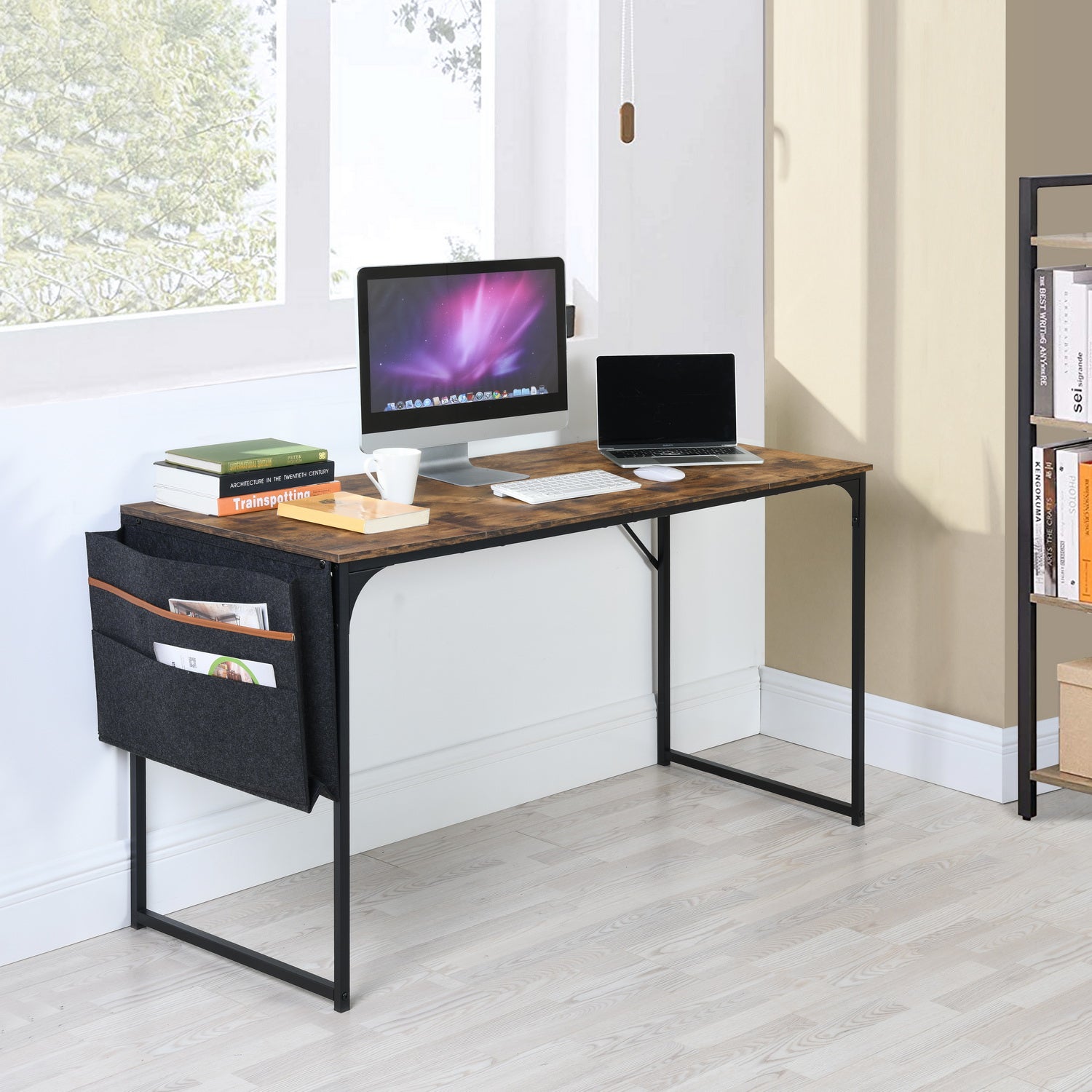 Homy Casa DEMBE KD 55" Fabric Vintage Desk for Office and Home Workspace Open Box