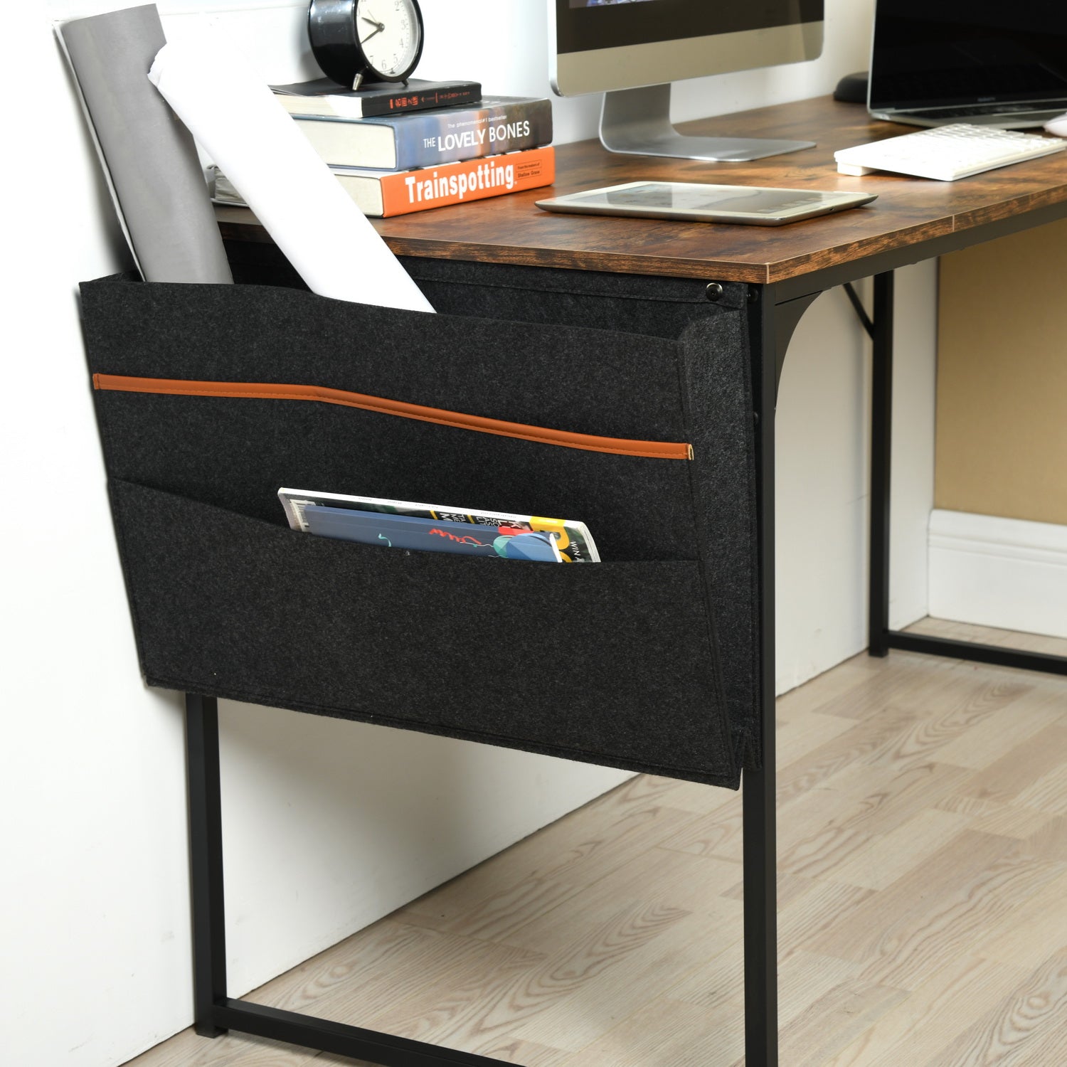 Homy Casa DEMBE KD 55" Fabric Vintage Desk for Office and Home Workspace Open Box