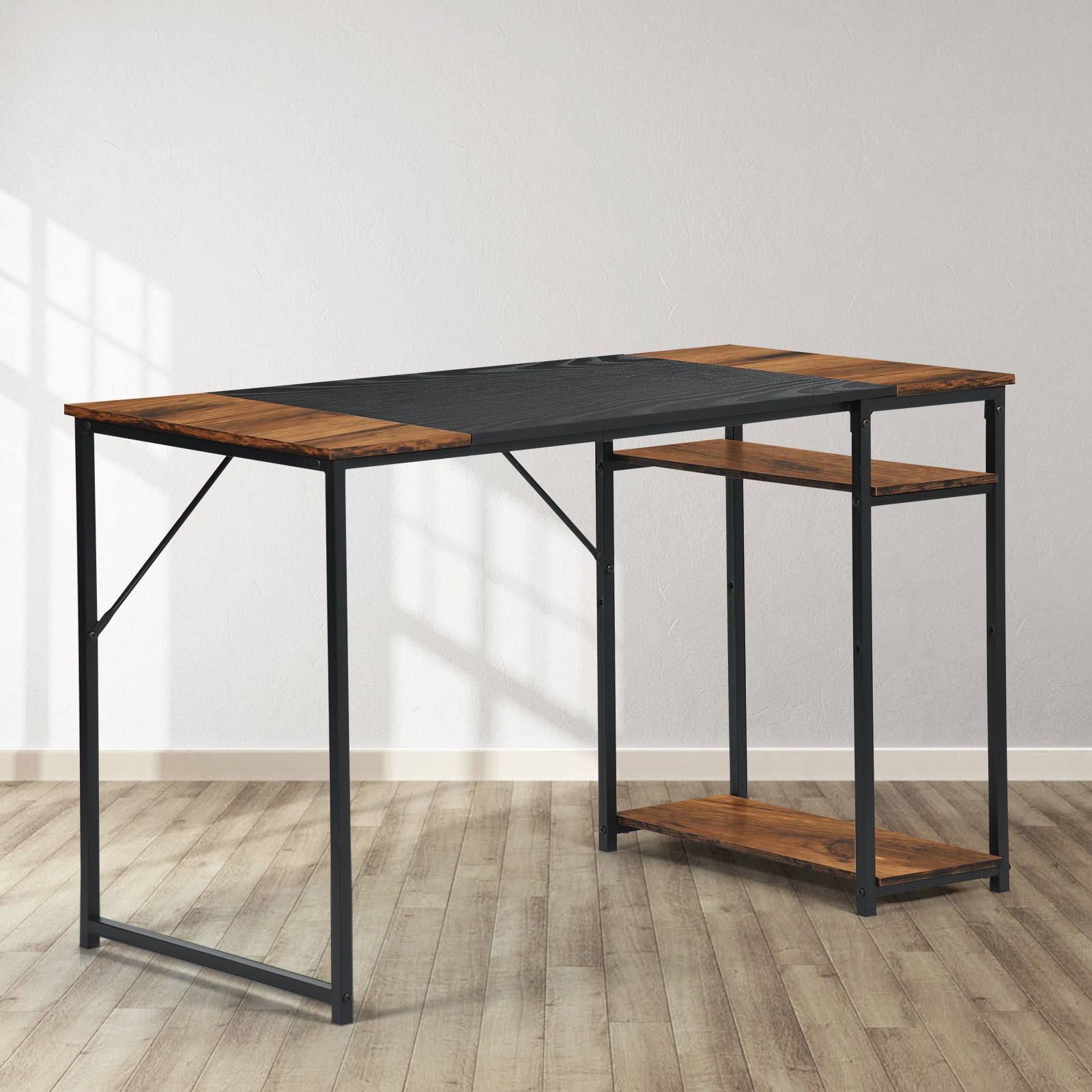 Homy Casa Dembe 47" Home Office Computer Desk with CPU Stand, Brown and Black