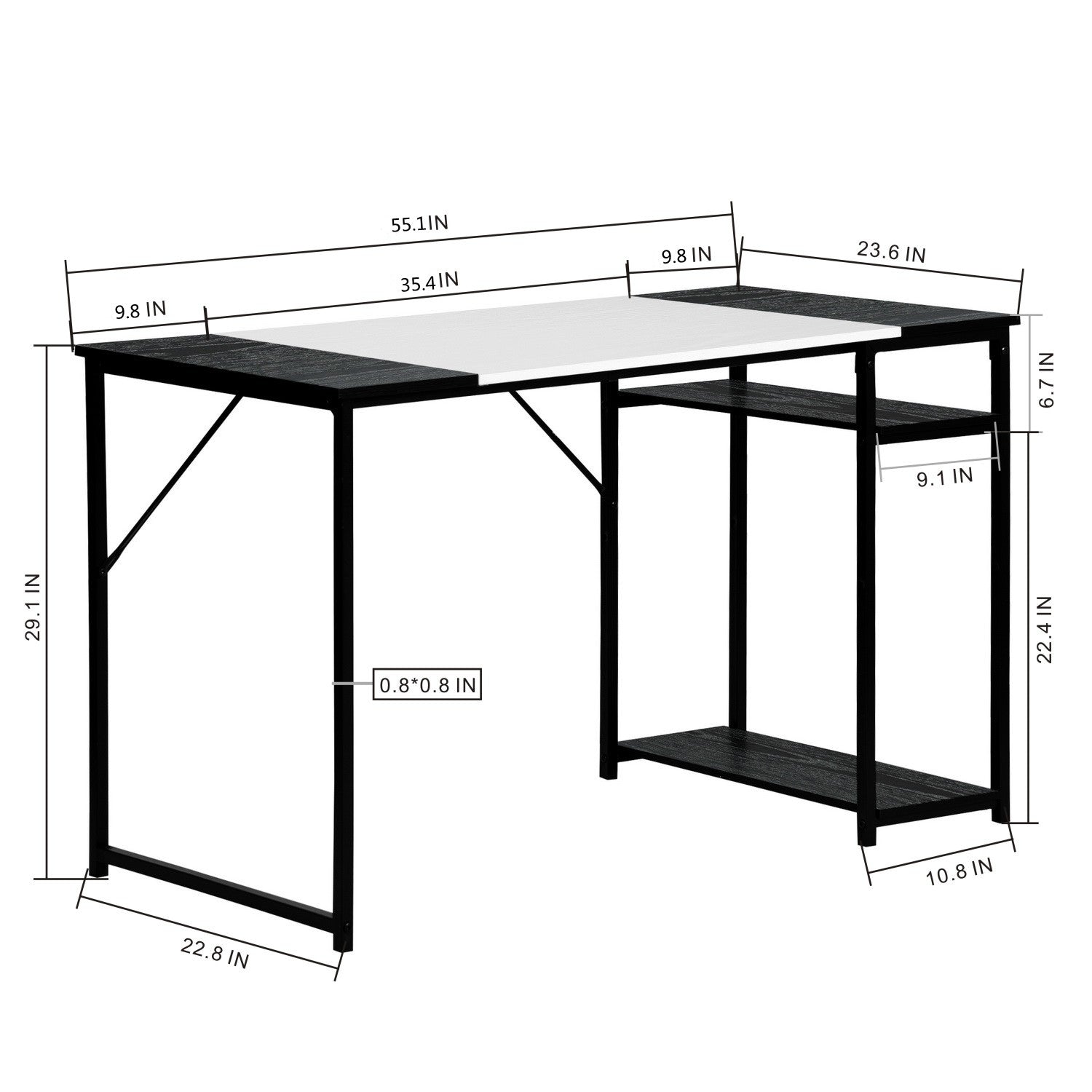 Homy Casa Dembe 55" Home Office Computer Desk with CPU Stand, Black and White