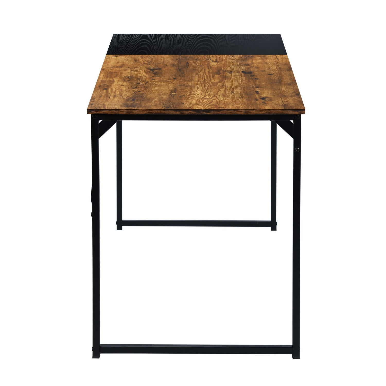 Dembe Two Tone Writing Desk, Rustic Brown and Black, Metal Frame Computer Desk for Home Office