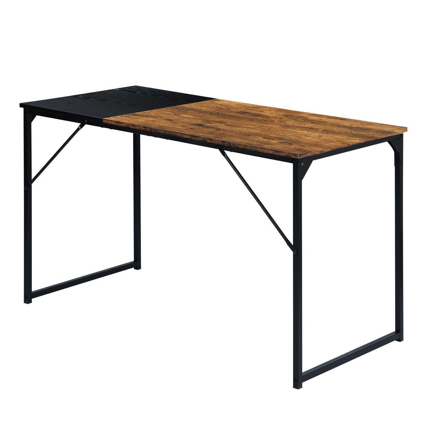 Dembe Two Tone Writing Desk, Rustic Brown and Black, Metal Frame Computer Desk for Home Office