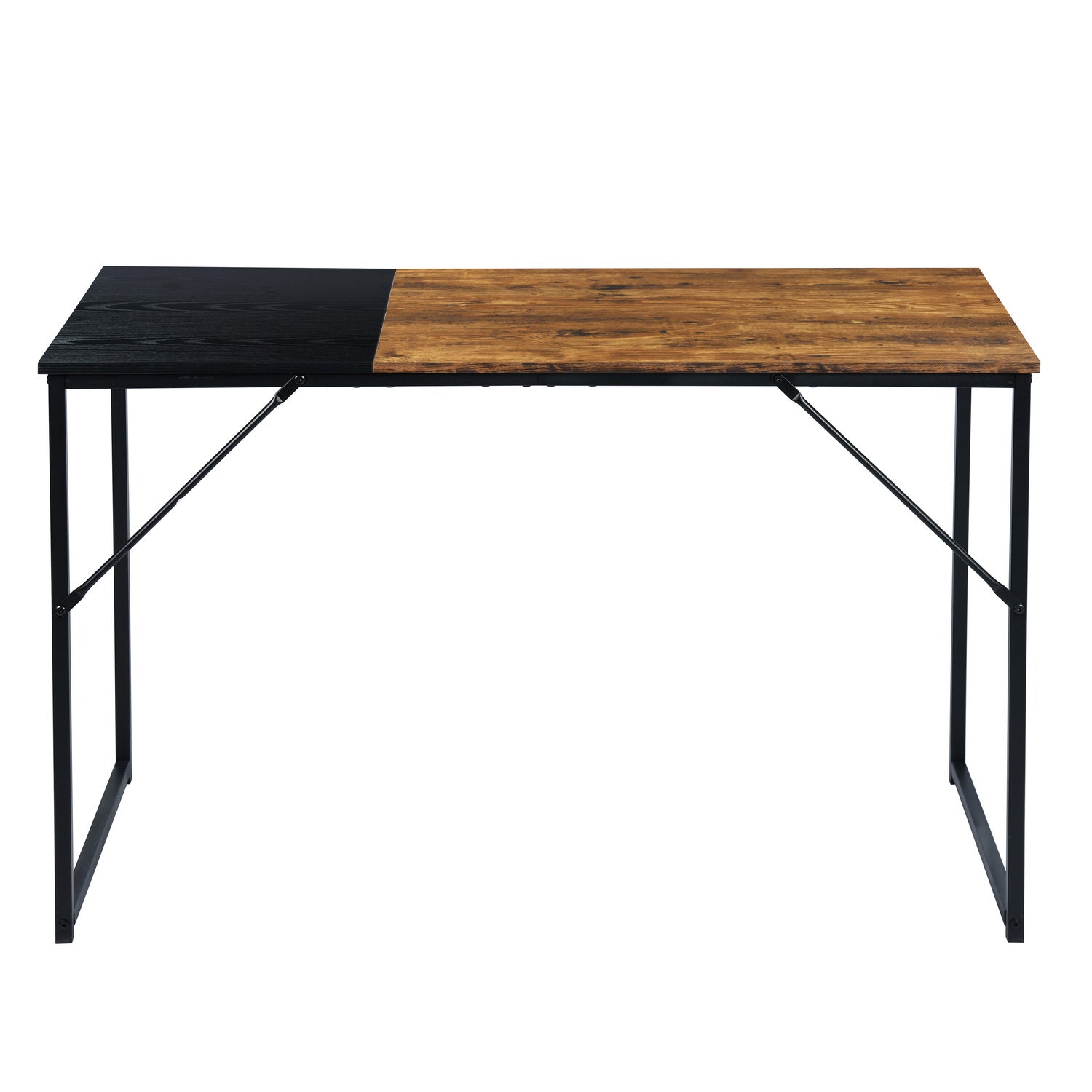 Dembe Two Tone Writing Desk, Rustic Brown and Black, Metal Frame Computer Desk for Home Office