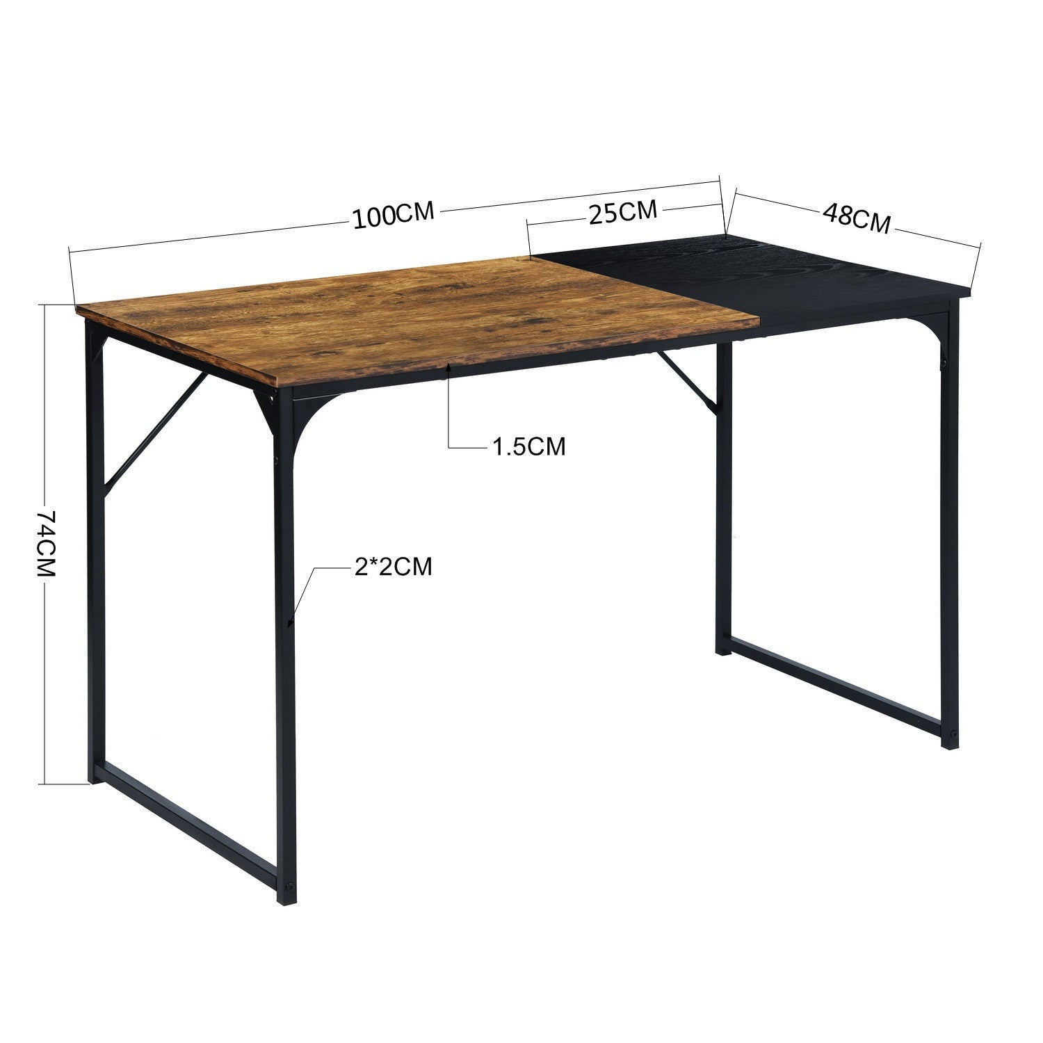 Dembe Two Tone Writing Desk, Rustic Brown and Black, Metal Frame Computer Desk for Home Office