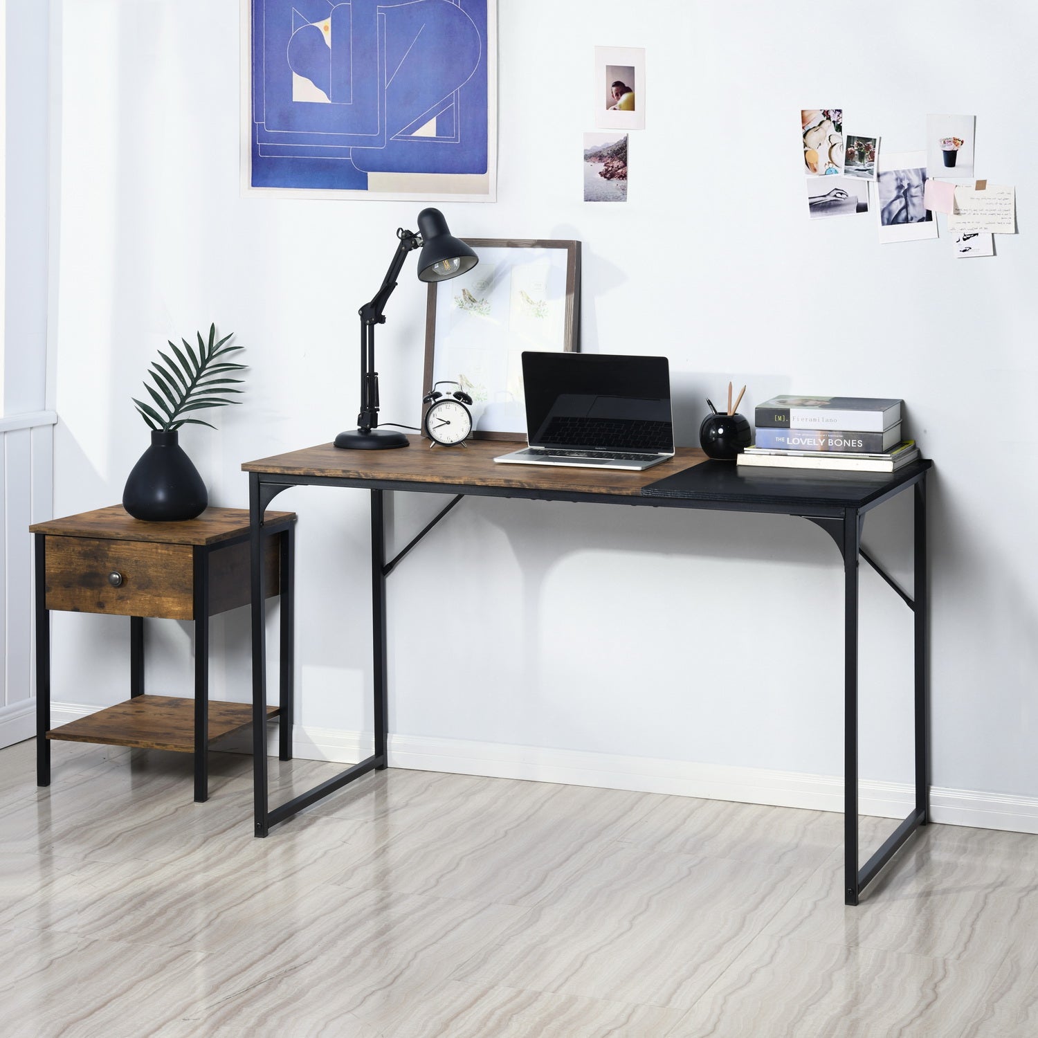 Homy Casa Dembe 47" Wooden Office Desk Computer Desk, Brown and Black