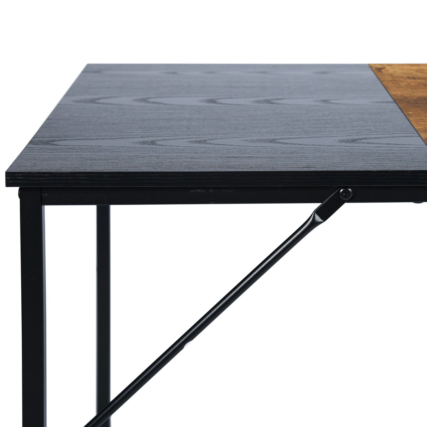 Dembe Two Tone Writing Desk, Rustic Brown and Black, Metal Frame Computer Desk for Home Office
