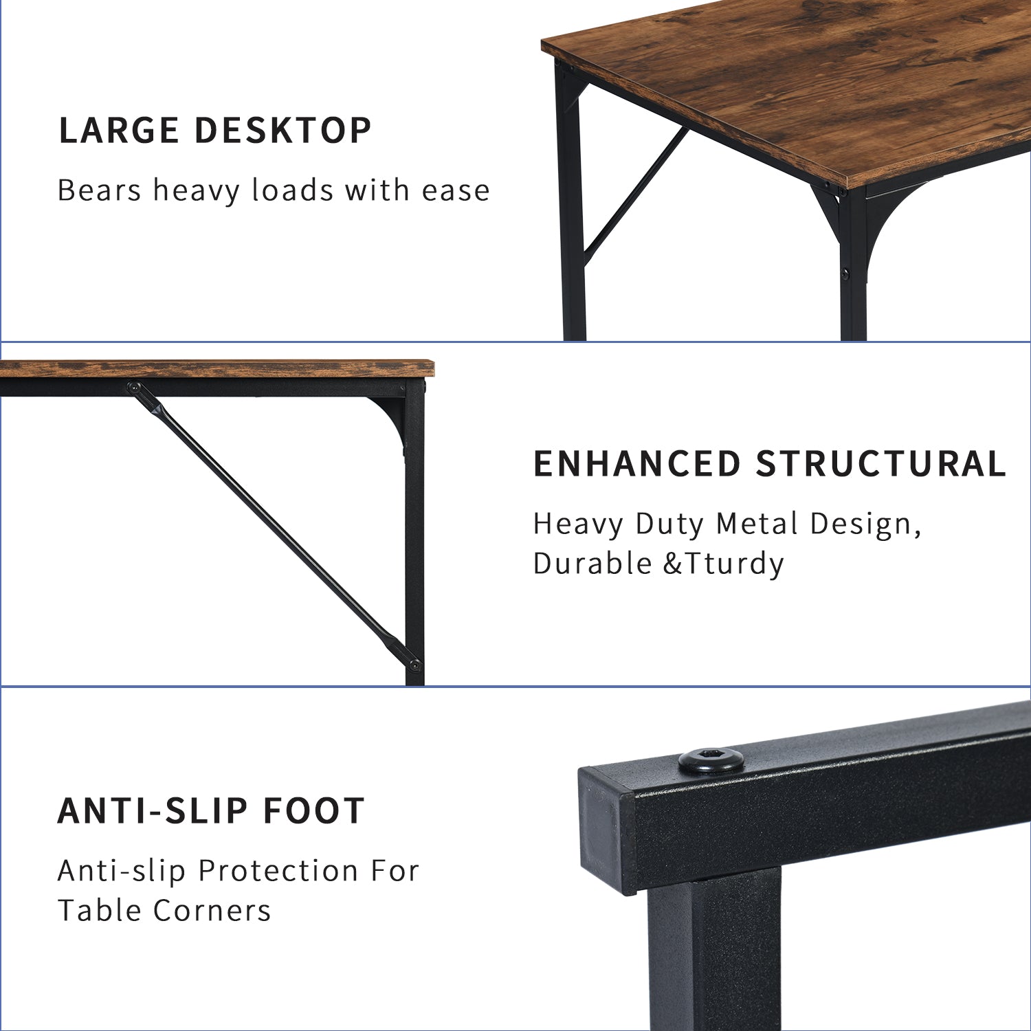 Homy Casa Dembe 47" Wooden Office Computer Desk Vintage Walnut Finish