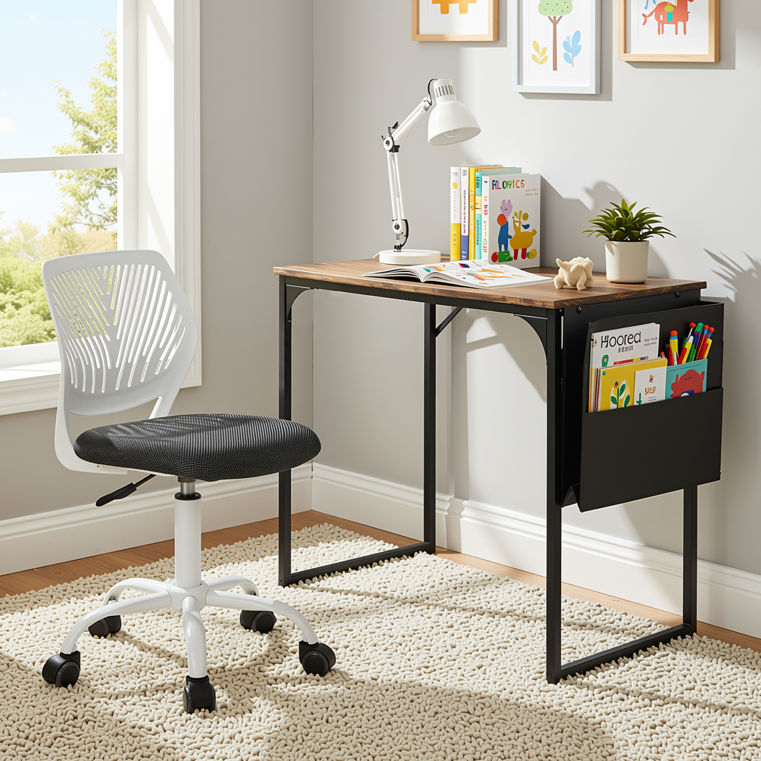 Homy Casa DEMBE+CARNATION 2PC Office Furniture Set 31.5” Desk with Grey Secretary Chair Open Box