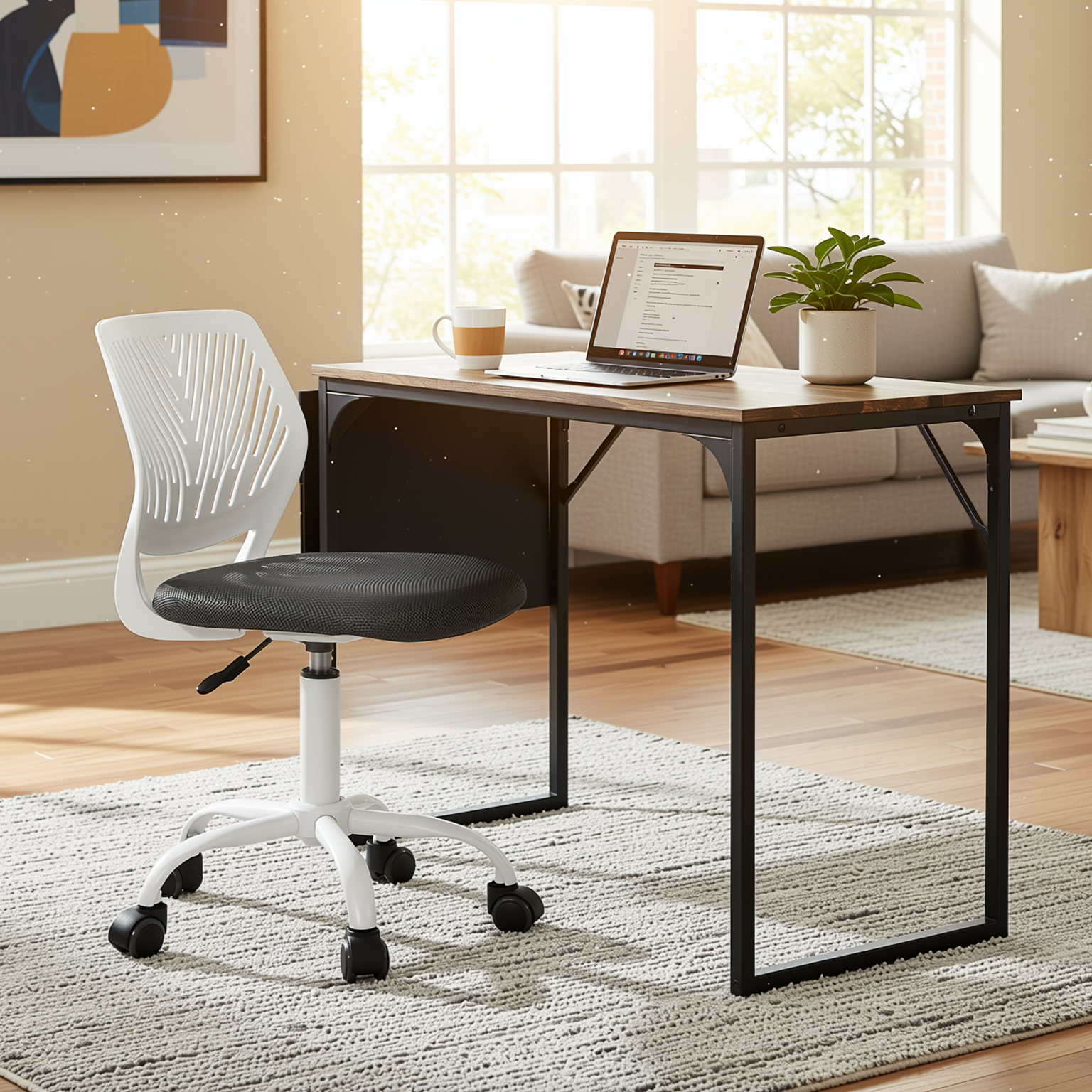 Homy Casa DEMBE+CARNATION 2PC Office Furniture Set 31.5” Desk with Grey Secretary Chair Open Box