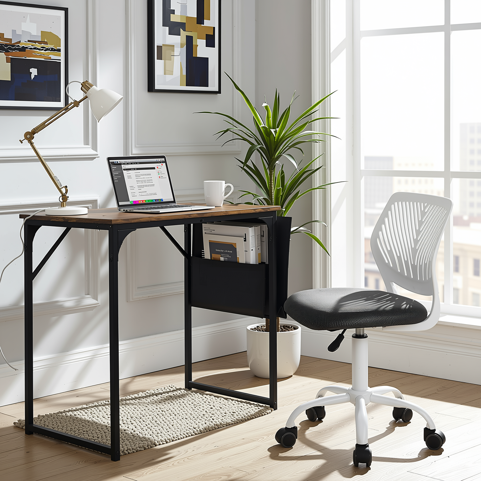 Homy Casa DEMBE+CARNATION 2PC Office Furniture Set 31.5” Desk with Grey Secretary Chair Open Box