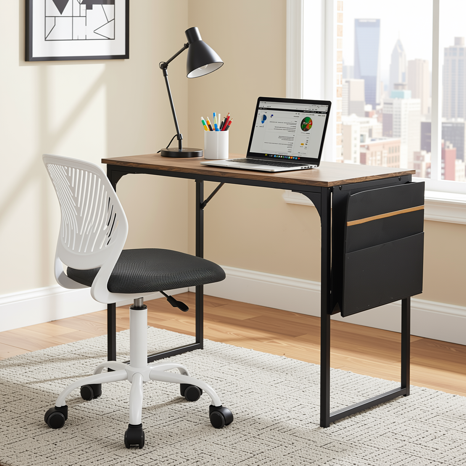 Homy Casa DEMBE+CARNATION 2PC Office Furniture Set 31.5” Desk with Grey Secretary Chair Open Box