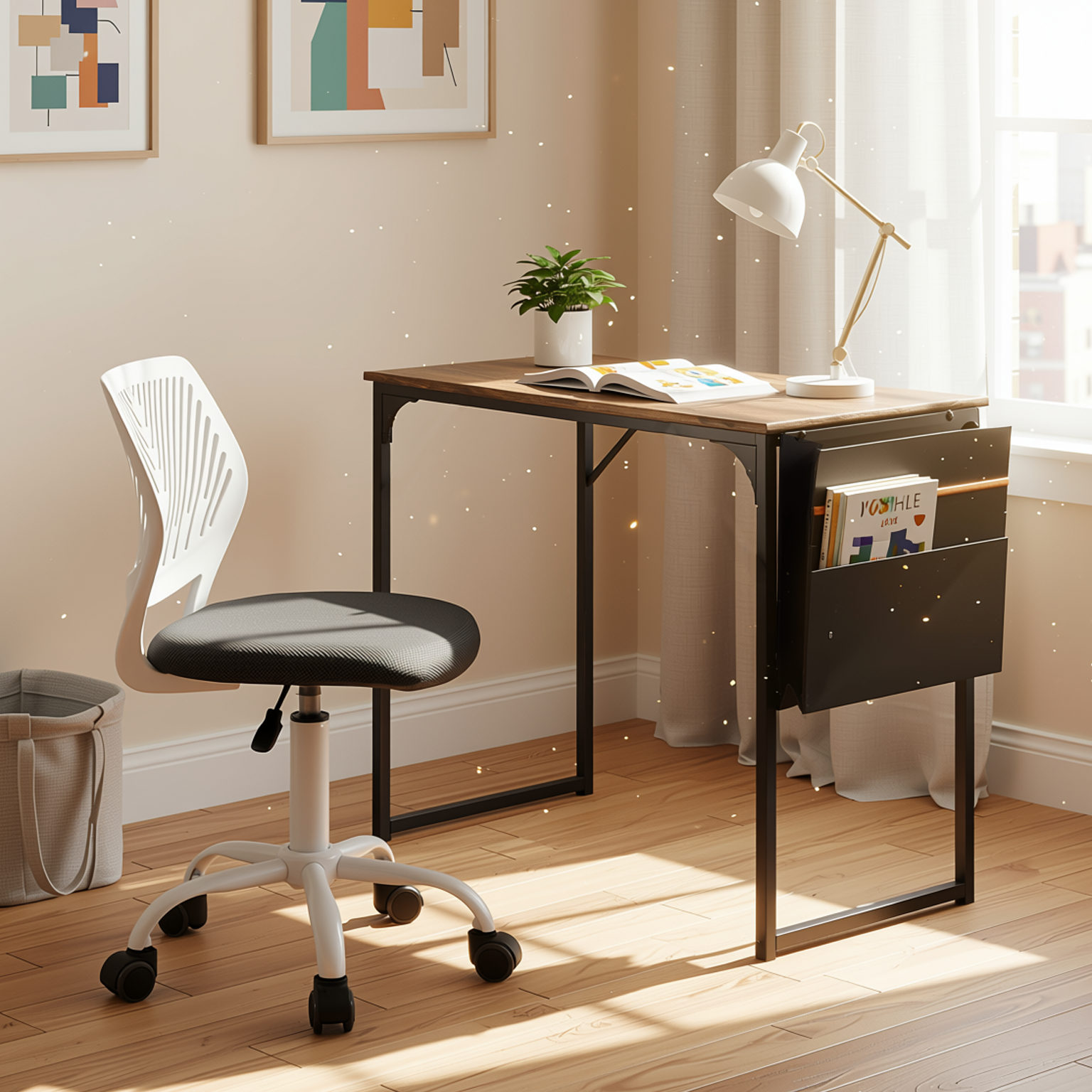 Homy Casa DEMBE+CARNATION 2PC Office Furniture Set 31.5” Desk with Grey Secretary Chair Open Box