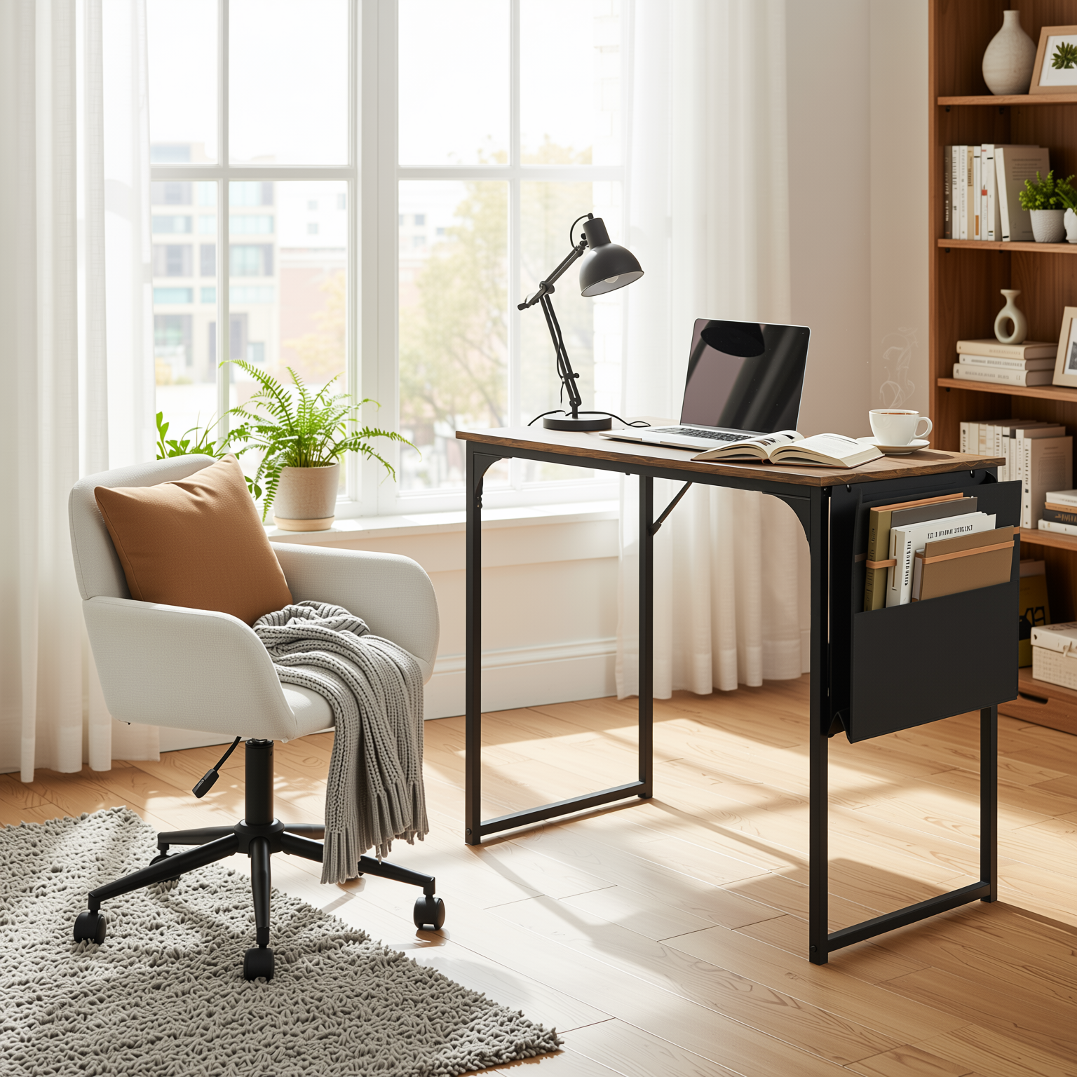 Homy Casa DEMBE+ROSS 2PC Office Furniture Set 31.5” Desk with Chenille Beige Black Office Chair Open Box