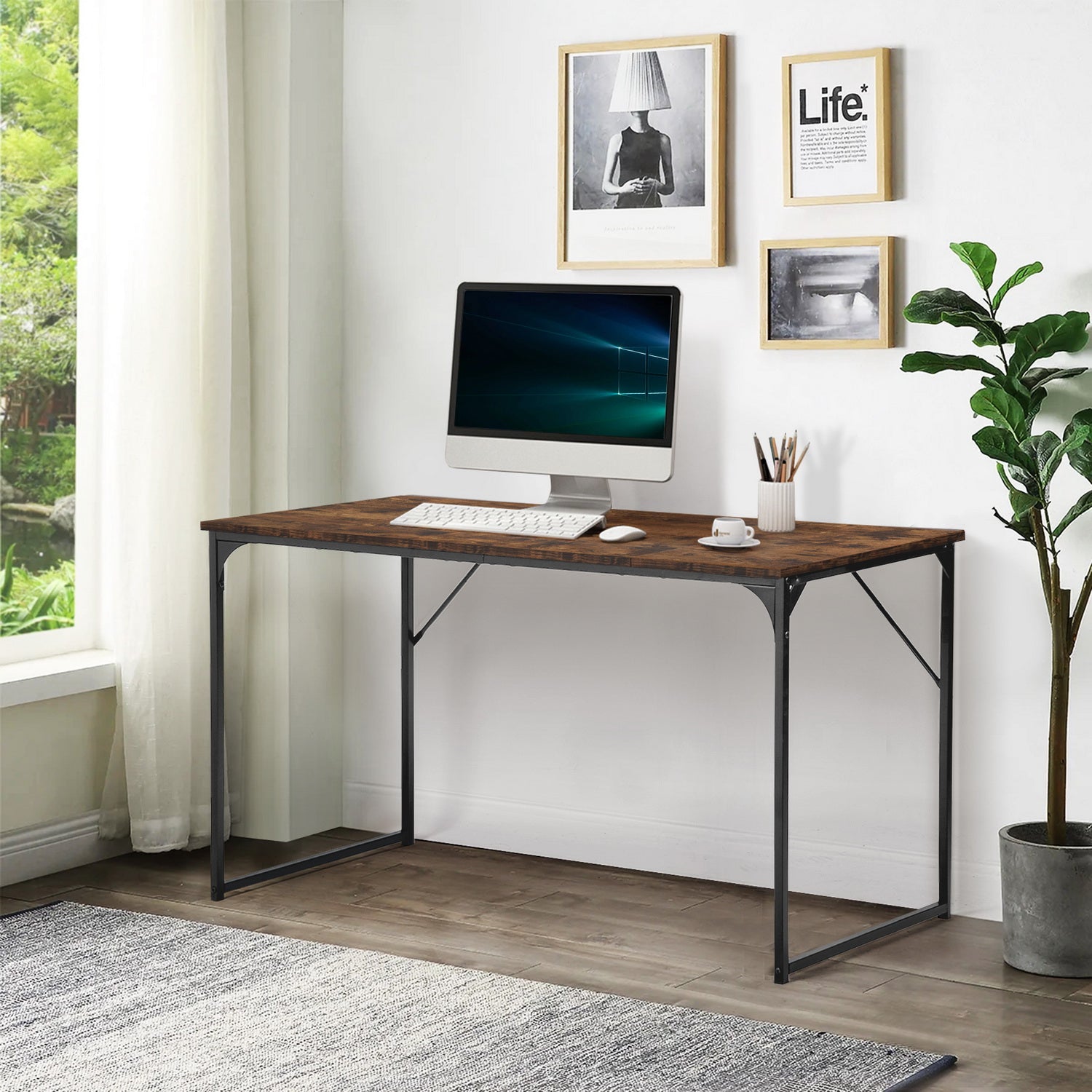Dembe Wooden Office Desk Computer Desk, Brown