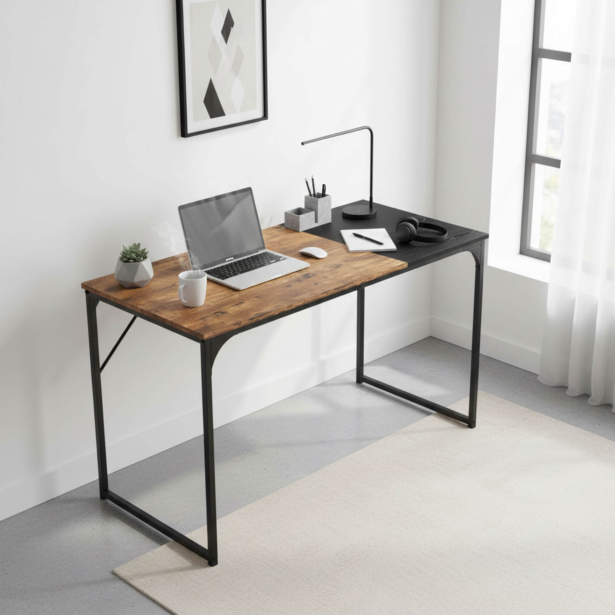 Homy Casa Dembe 39" Wooden Office Desk Computer Desk, Brown and Black