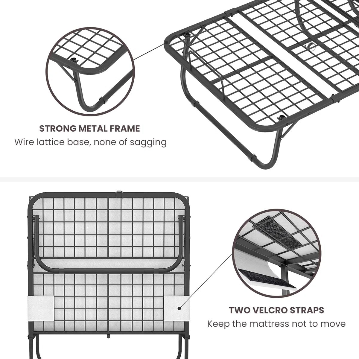 Karen 31“ Rollaway Folding Bed with 4.7“ Mattress, Portable Guest Bed on Wheels, Metal Frame, Space-Saving Foldable Cot, Single Size, Gray