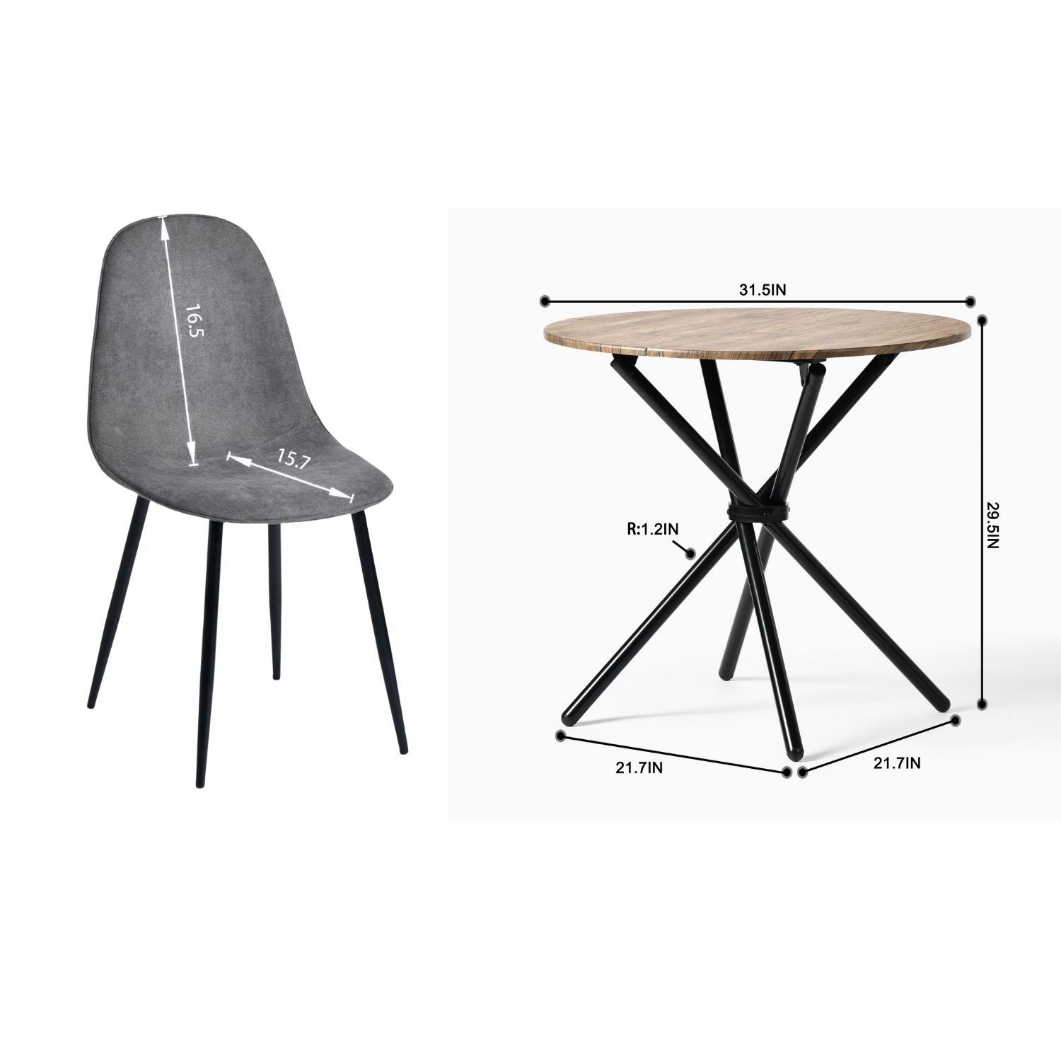 Homy Casa Fontana 5 Piece Dining Table Set with 4 Charlton Upholstered Chairs, Grey