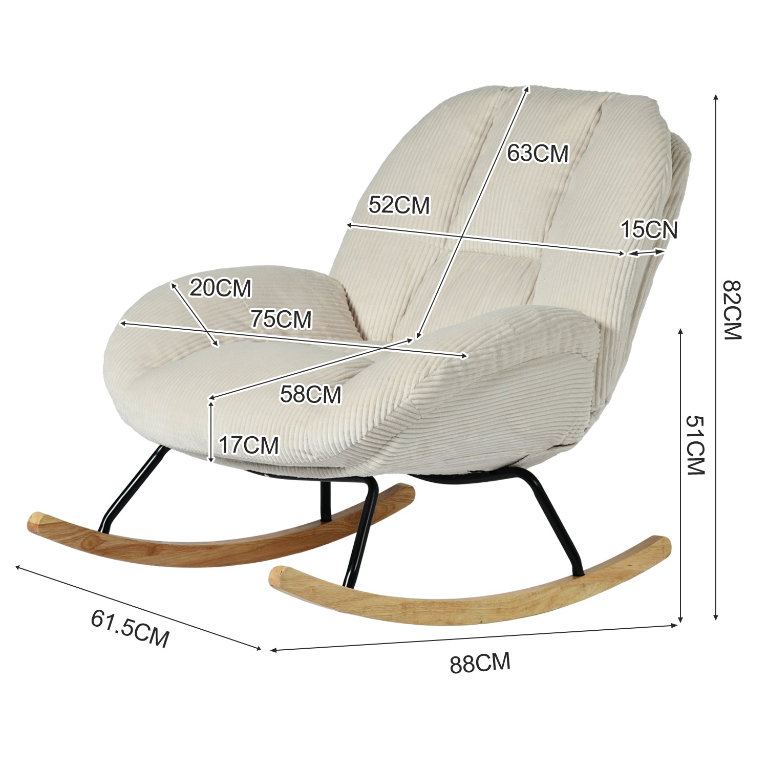 Lithops Corduroy Rocking Chair Modern Fabric Accent Chair