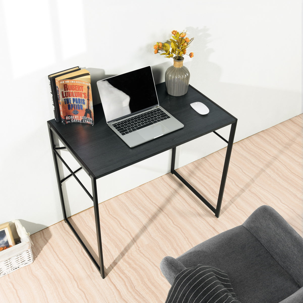 Homy Casa Dolph 39.4” Wooden Top Computer Desk In Black
