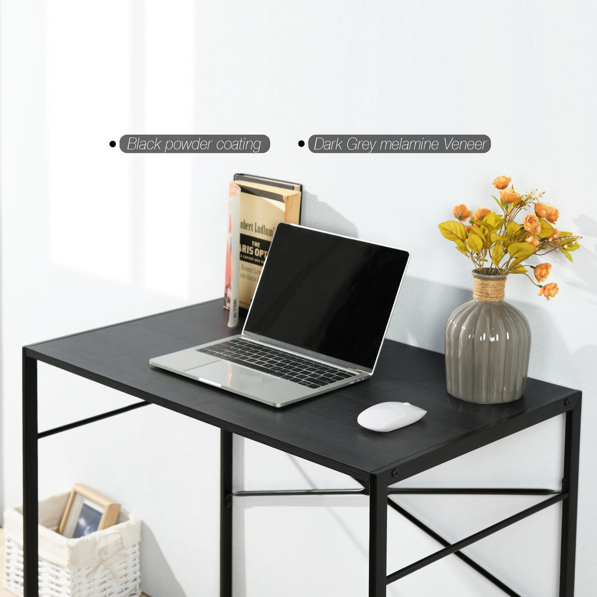 Homy Casa Dolph 39.4” Wooden Top Computer Desk In Black