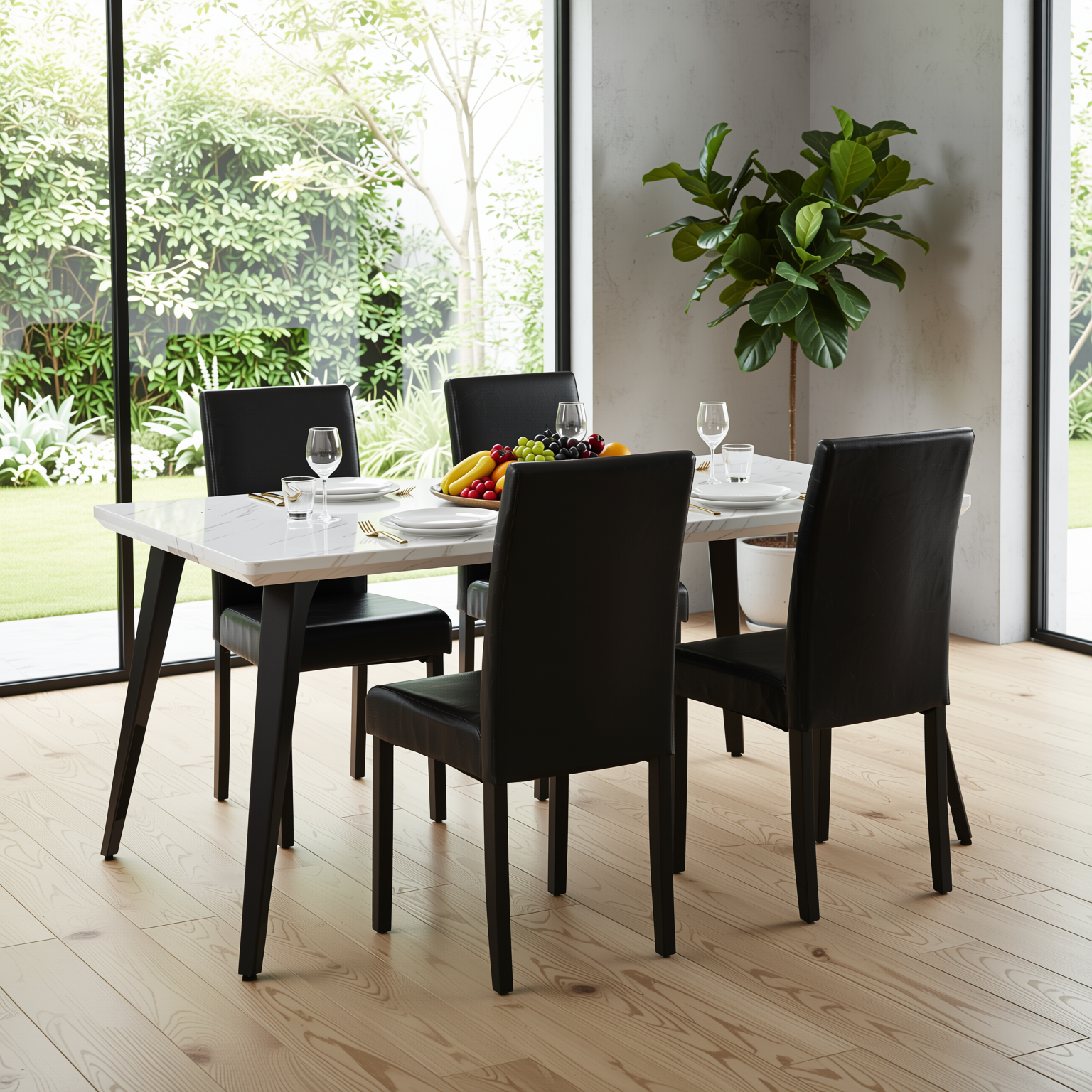 Douro Tufted Dining Chair Set of 4 in Fabric or Suede Brown