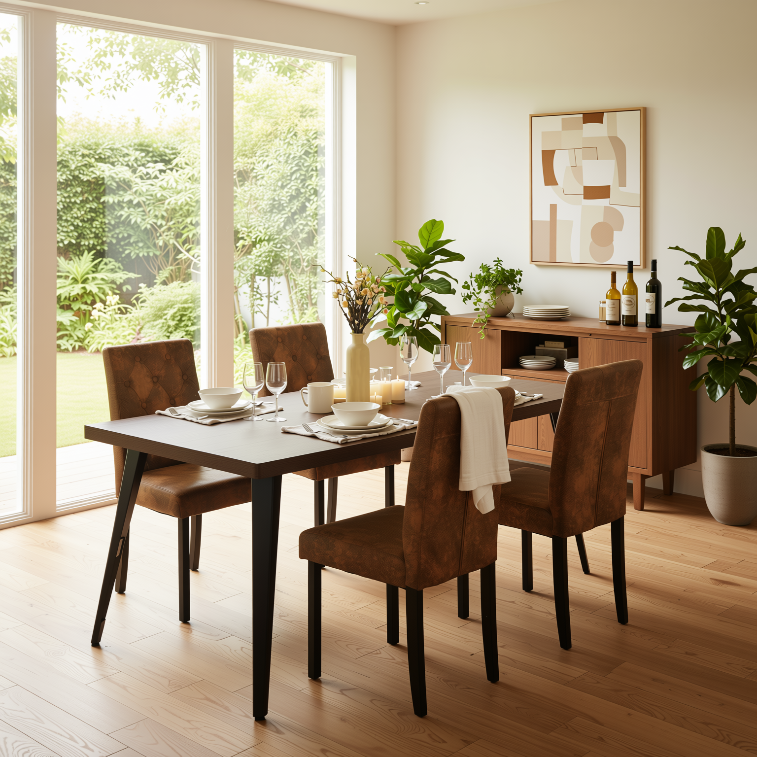 Douro Tufted Dining Chair Set of 4 in Fabric or Suede Brown